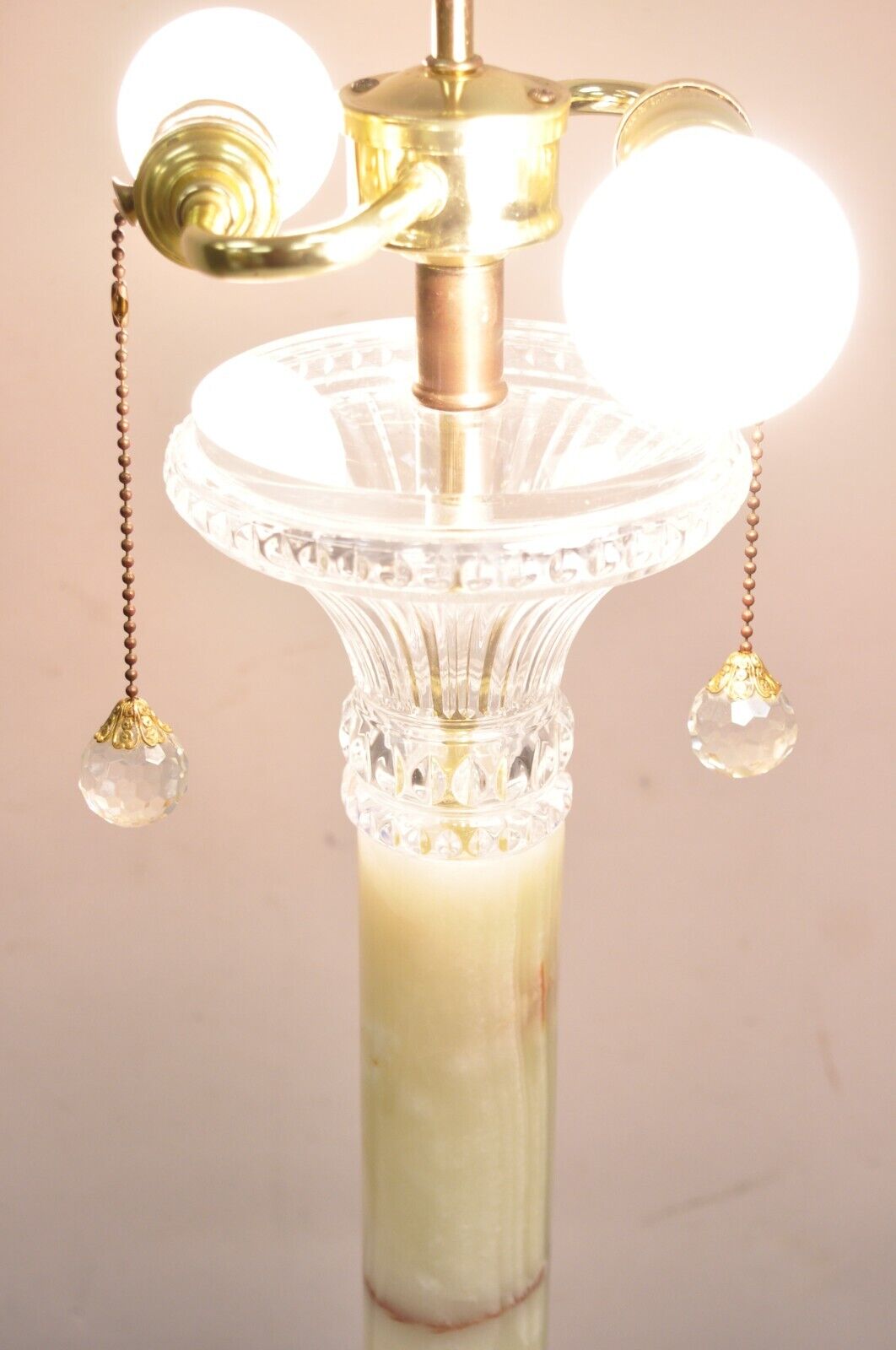 Vintage Hollywood Regency Green Onyx Stone Corinthian Column Table Lamp
