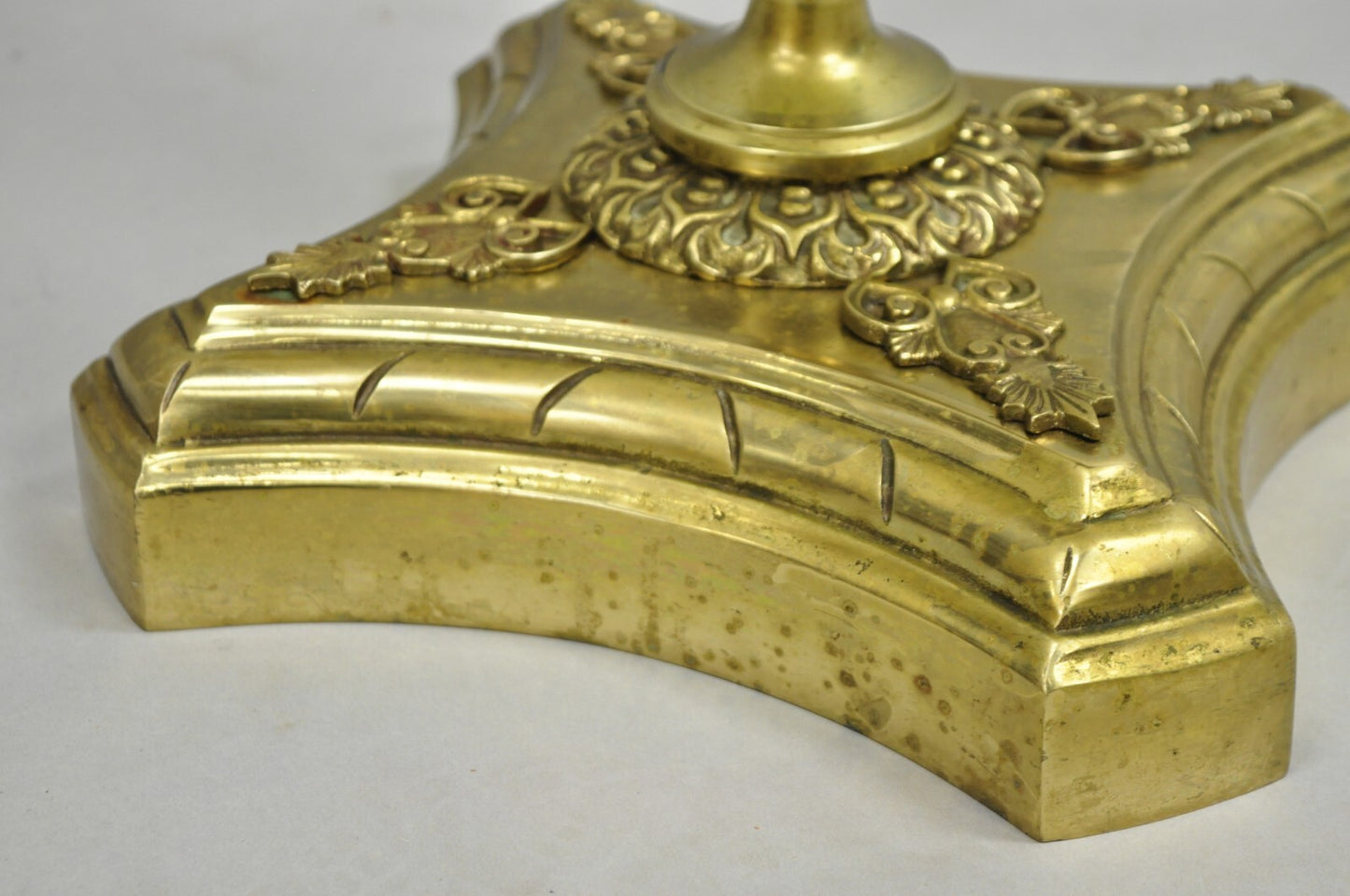 Antique French Victorian Solid Brass Round Glass Top Small Pedestal Side Table