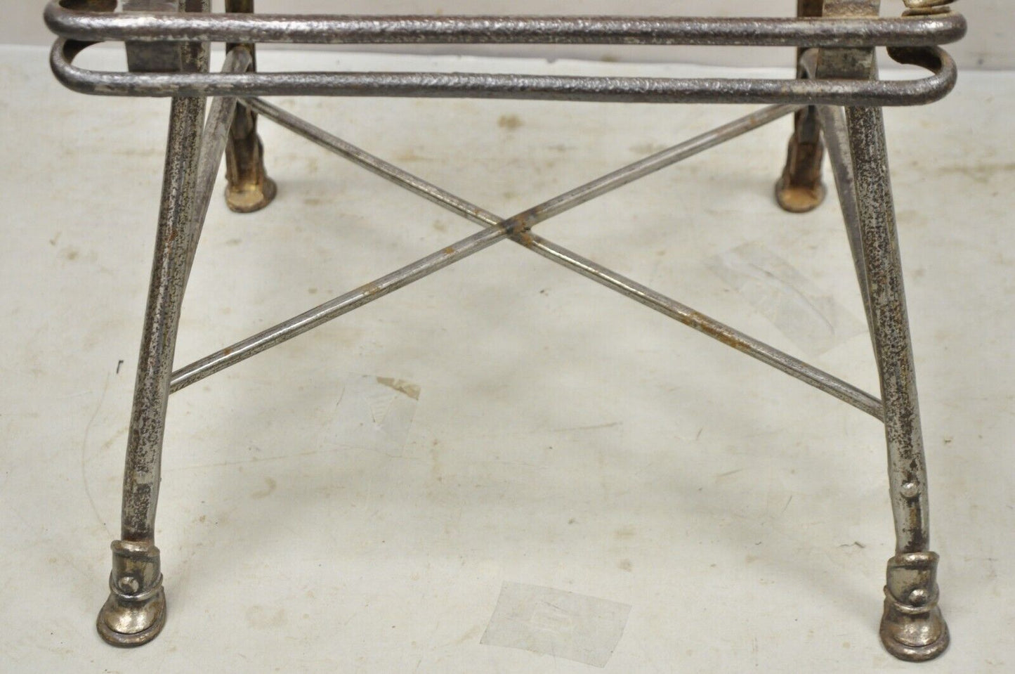 Antique French Wrought Cast Iron Spine Sauveur Arras Scrolling Garden Side Chair