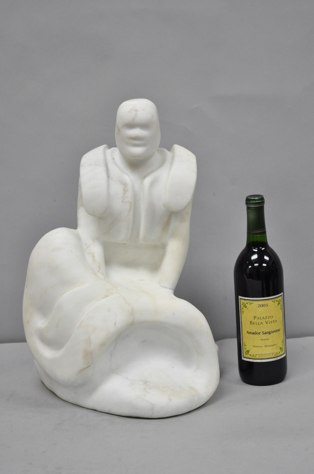 Vintage Seymour Shuren Modern White Carved Marble Male Soldier Figure Sculpture
