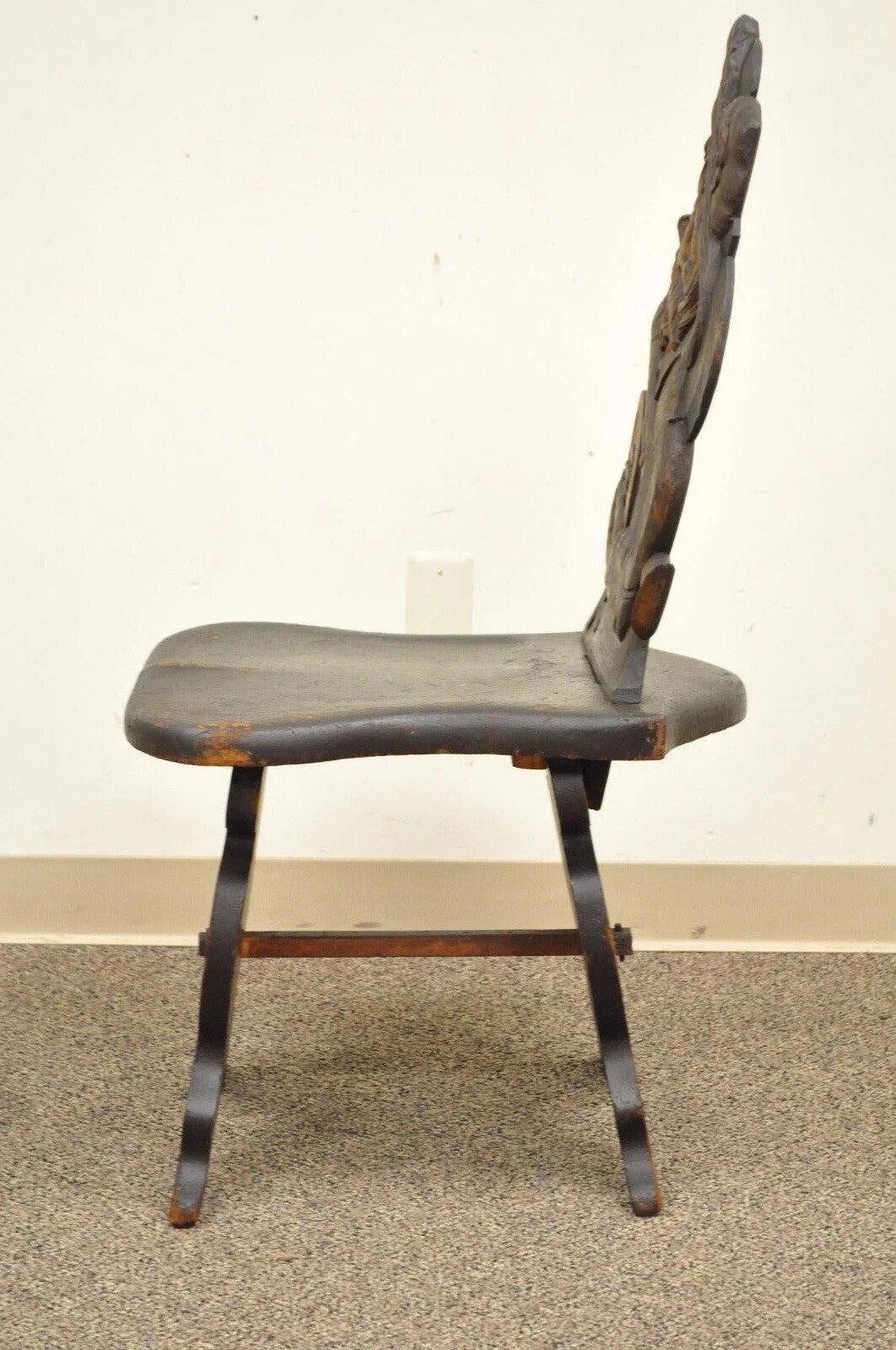Antique Medieval Gothic Hand Carved Wood Figural Musician Bard Tavern Side Chair