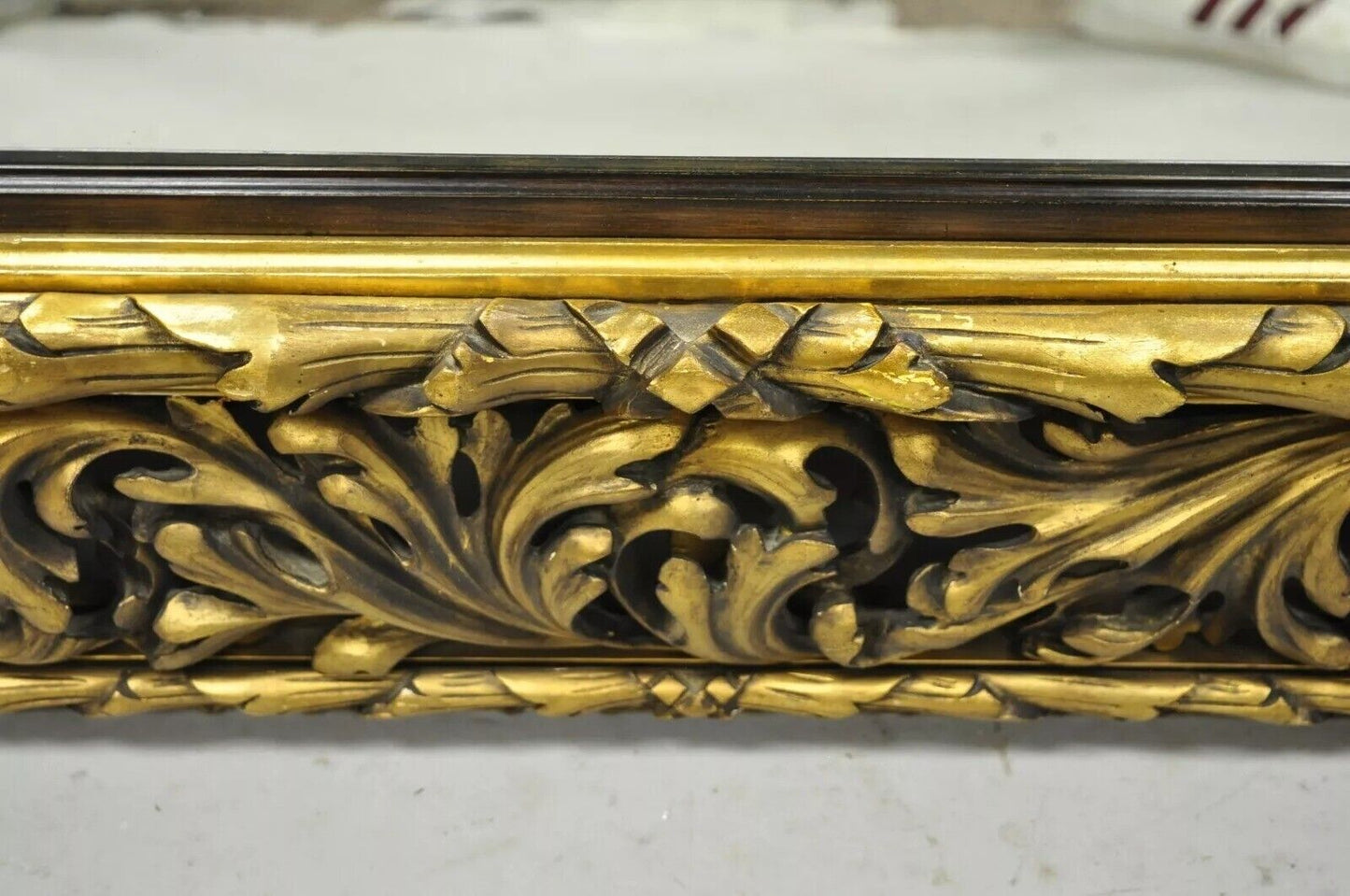 Antique French Baroque Rococo Style Scroll Carved Wood 65" Gold Wall Mirror