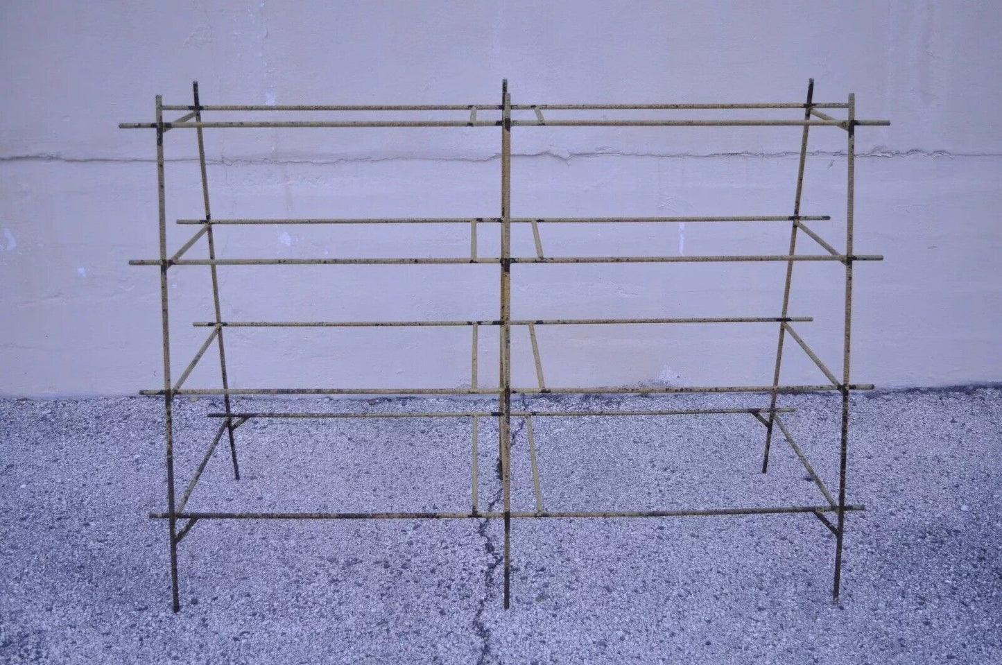 Vintage Industrial Modern Iron Rebar Rusty Yellow Shelf Display Bookcase Rack