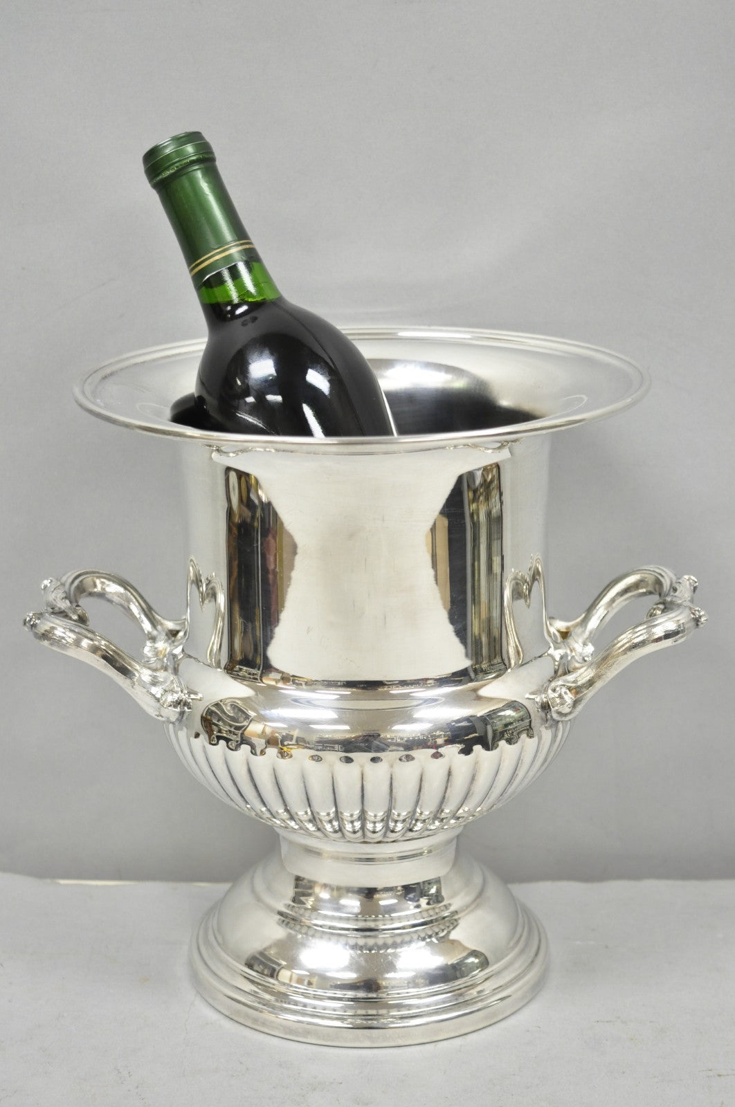 Vintage Regency Silver Plated Trophy Cup Urn Ribbed Champagne Chiller Ice Bucket