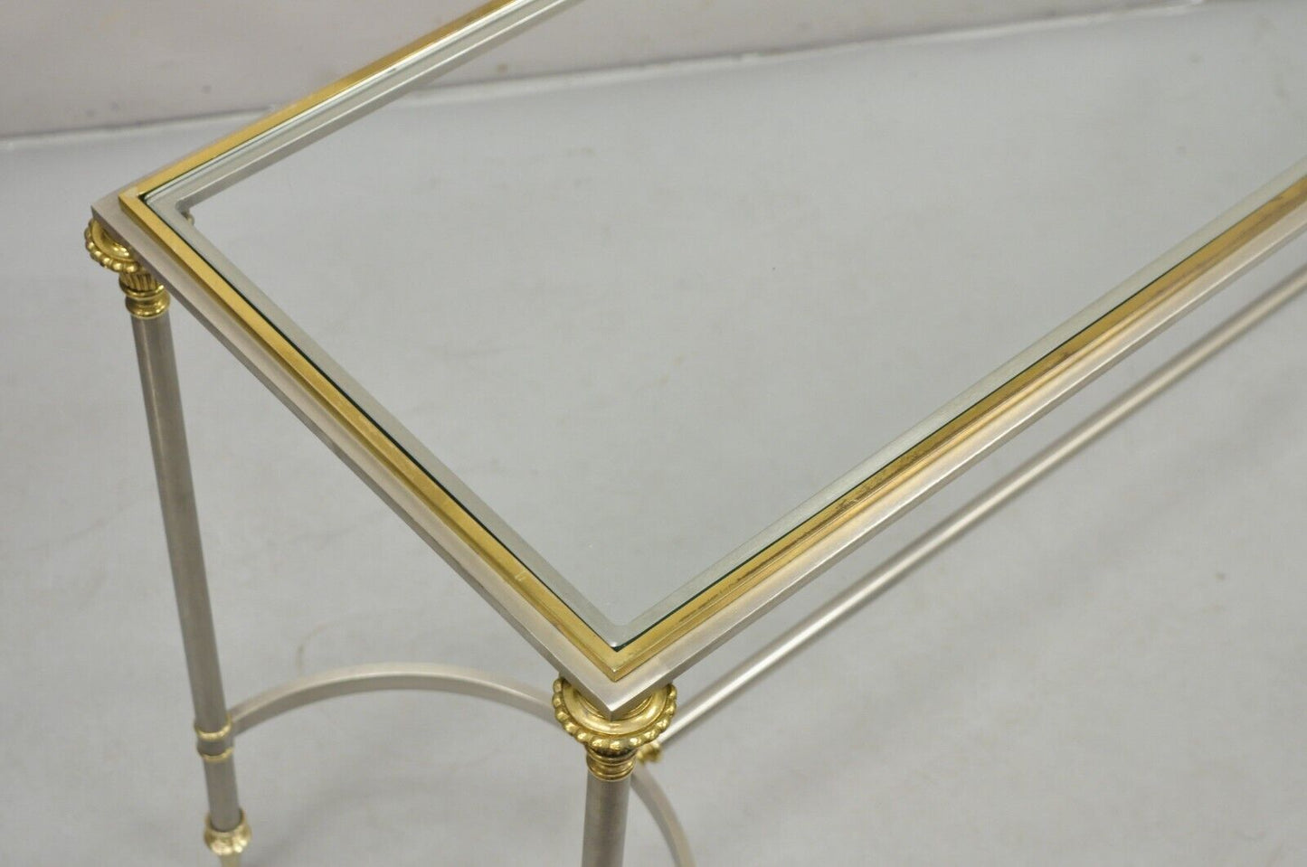 Maison Jansen Style Steel and Brass Neoclassical Directoire Console Sofa Table