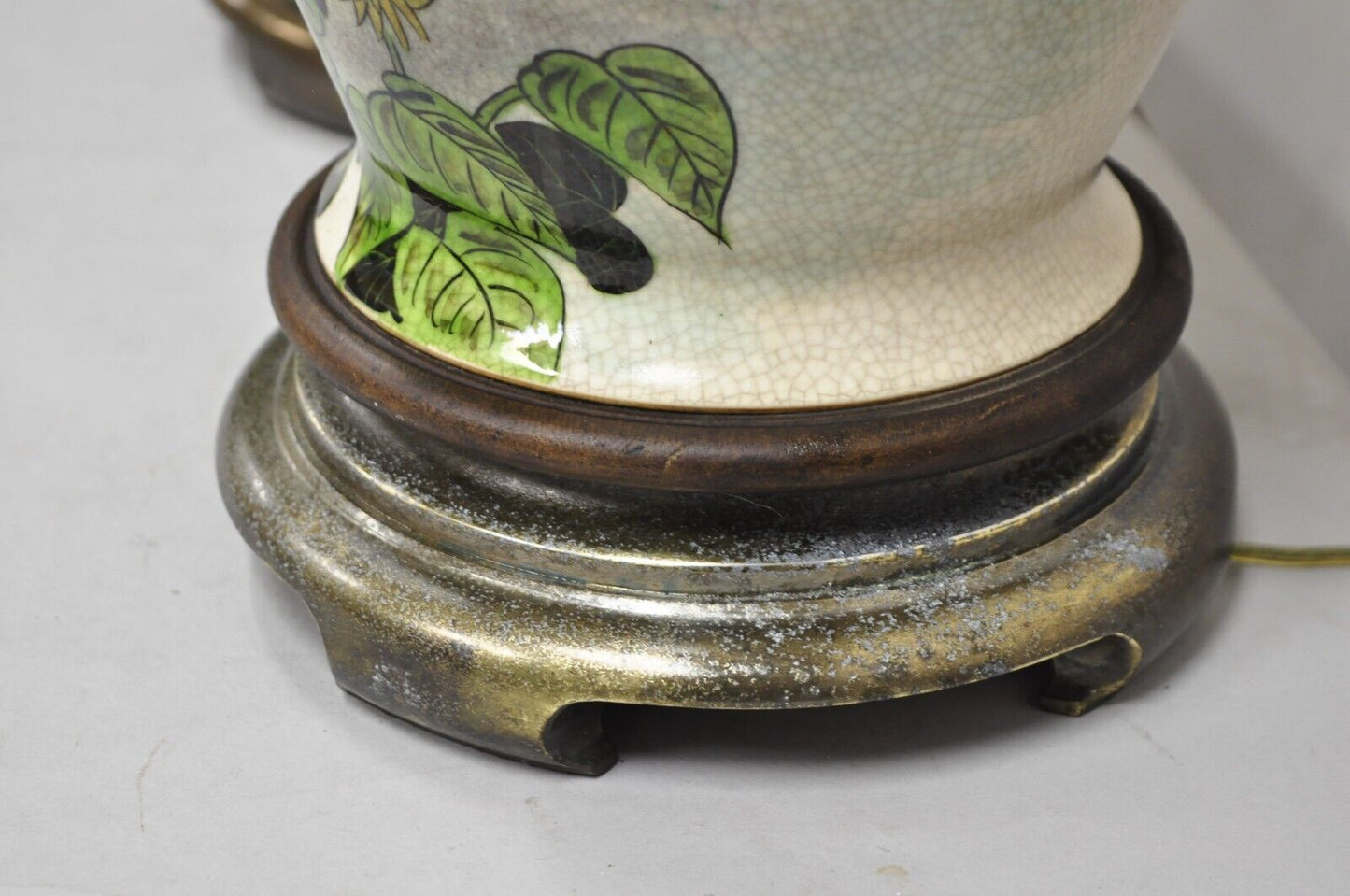 Vintage Chinoiserie Painted Swan Porcelain Ginger Jar Table Lamps - a Pair