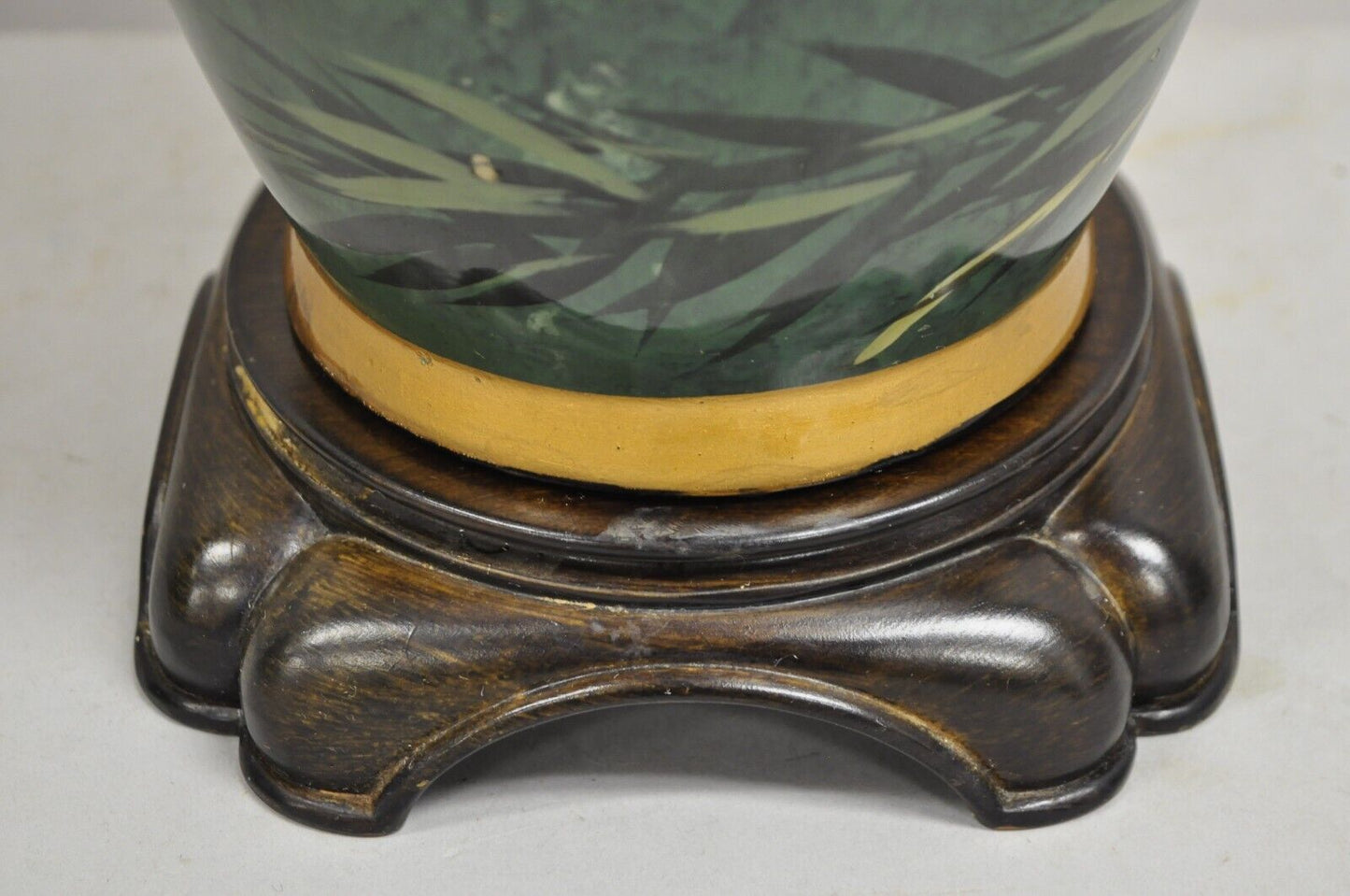 Vintage Chinoiserie Green Porcelain Jardiniere Table Lamp w/ Birds by Wildwood