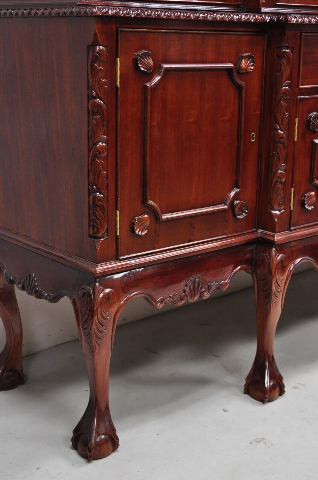 Chippendale Mahogany Ball & Claw Breakfront China Cabinet by Baker of London