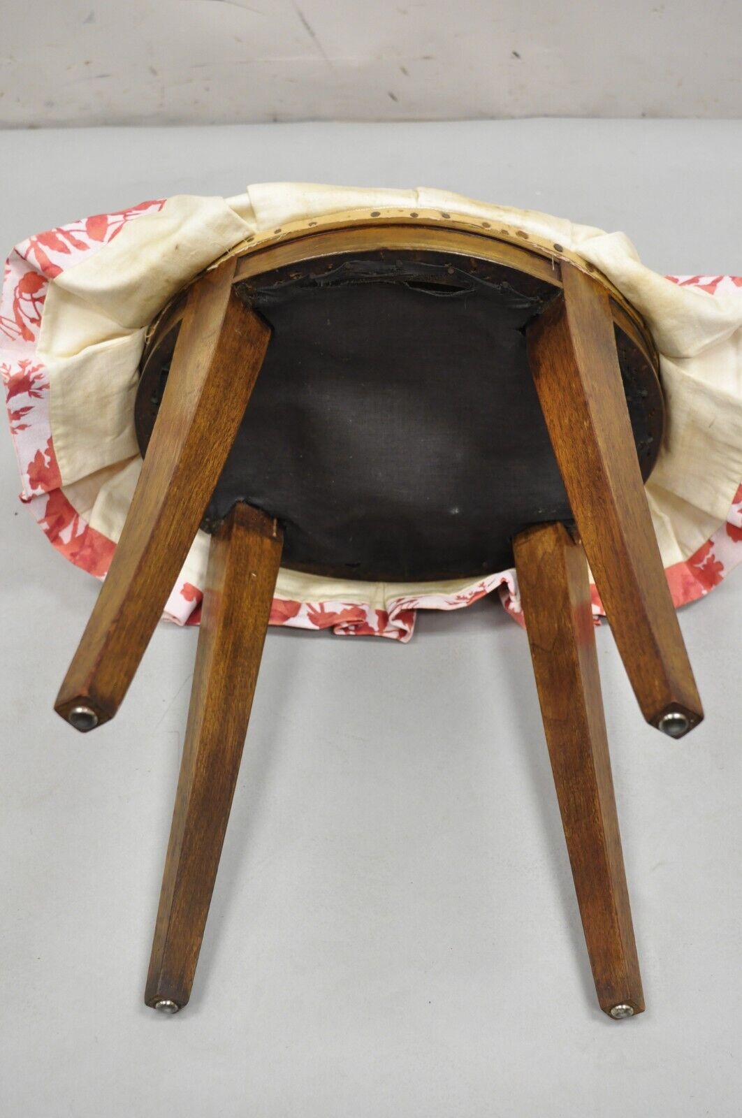 Vintage Regency Style Small Oval Mahogany Saber Leg Vanity Bench Stool