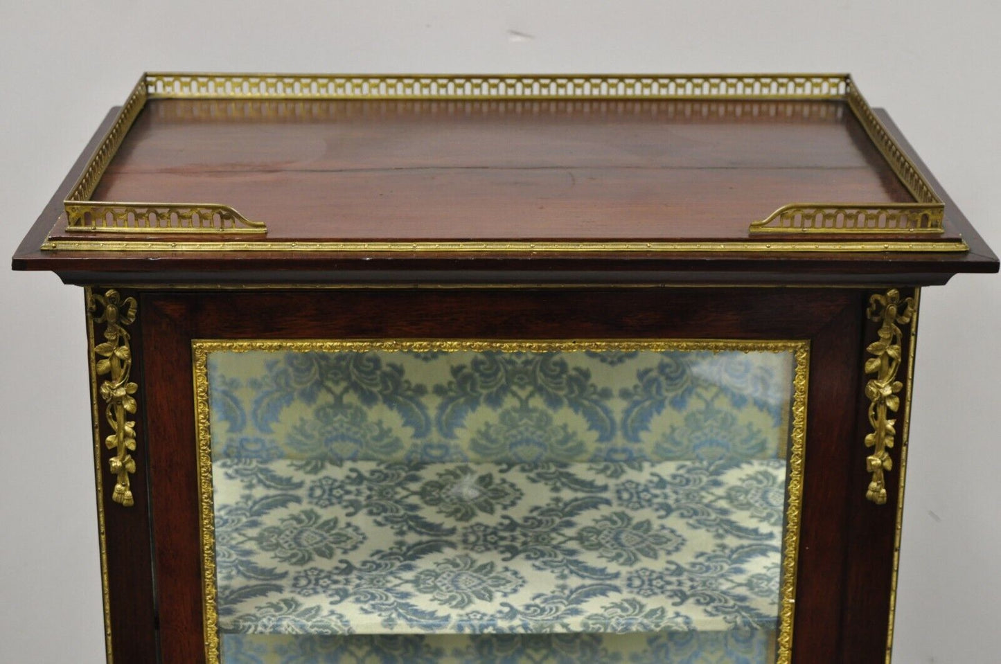Antique French Louis XV Style Bronze Mount Hand Painted Curio Display Cabinet