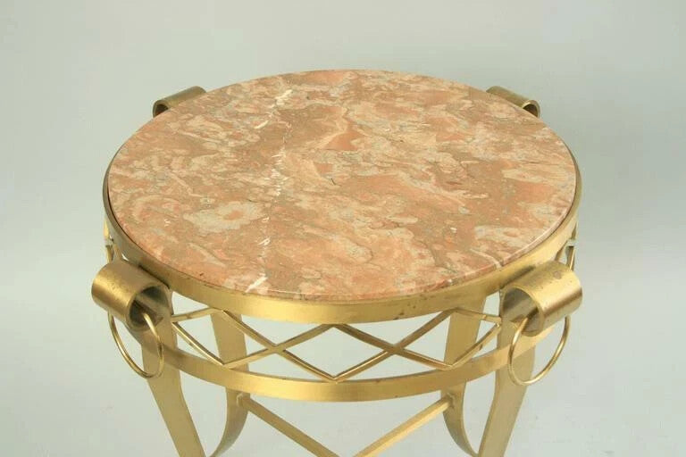 French Neoclassical Round Rouge Marble Top Bronze Gueridon Occasional Side Table