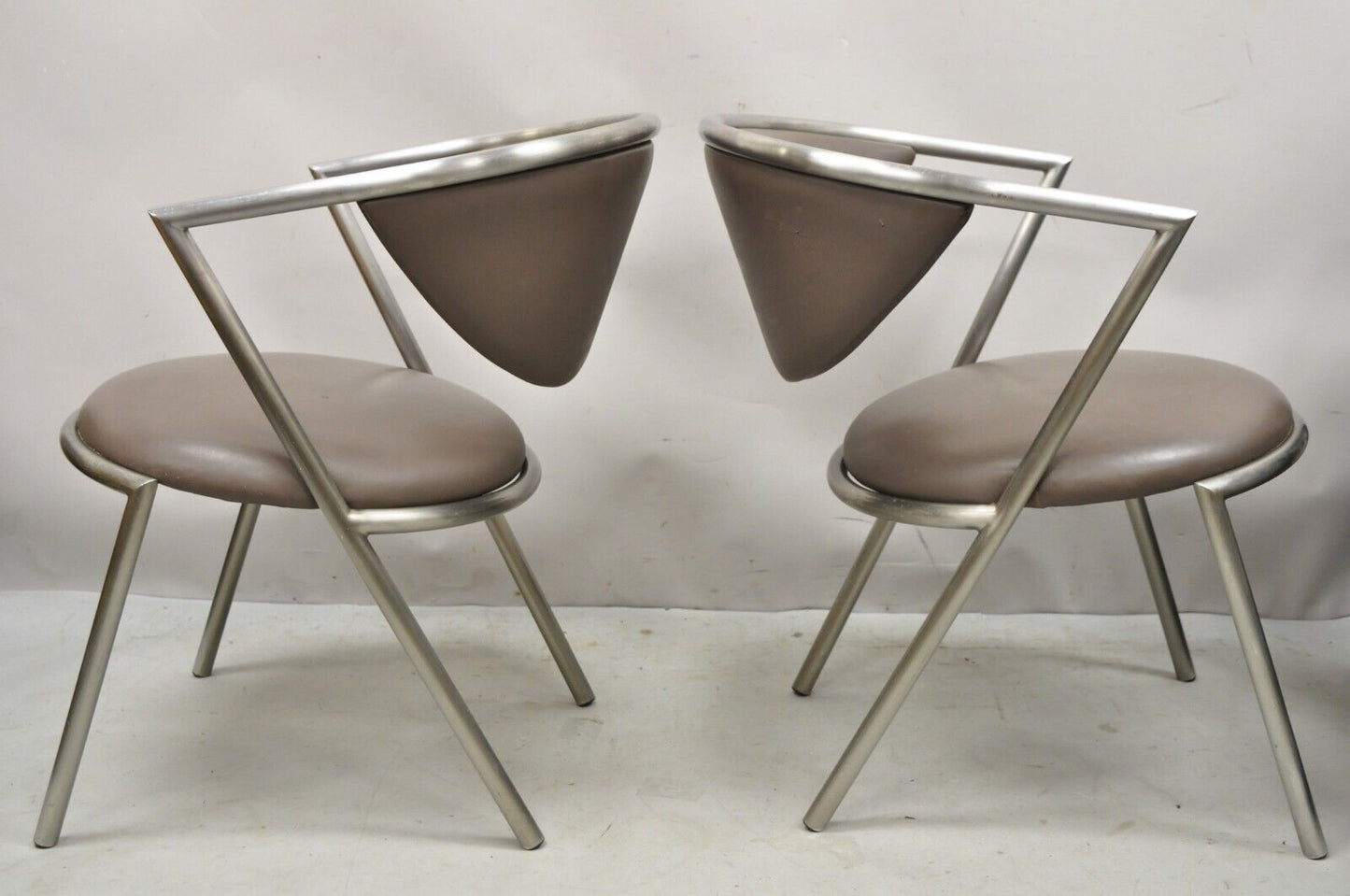 Vintage Brueton Mid Century Modern Tubular Steel Cat Eye Chairs - a Pair