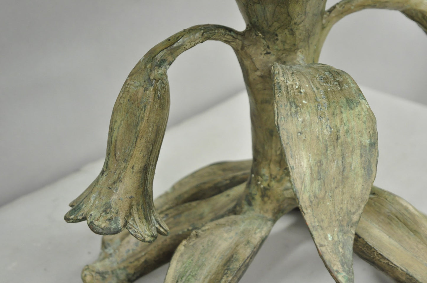 Vintage Arthur Court Green Verdigris Gilt Bronze & Glass Lily Flower Side Table