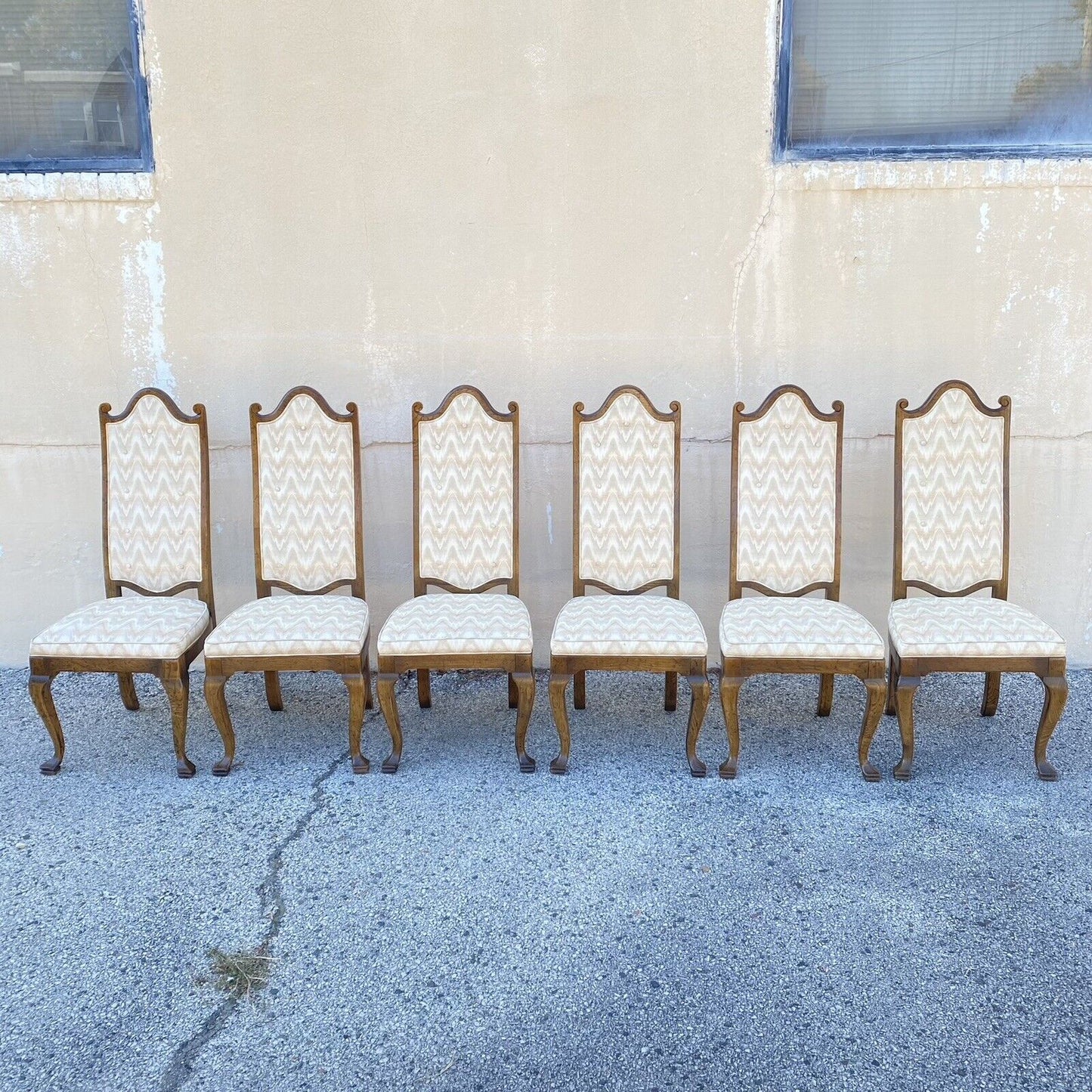 Vintage Italian Provincial Hollywood Regency Oak Wood Dining Chairs - Set of 8