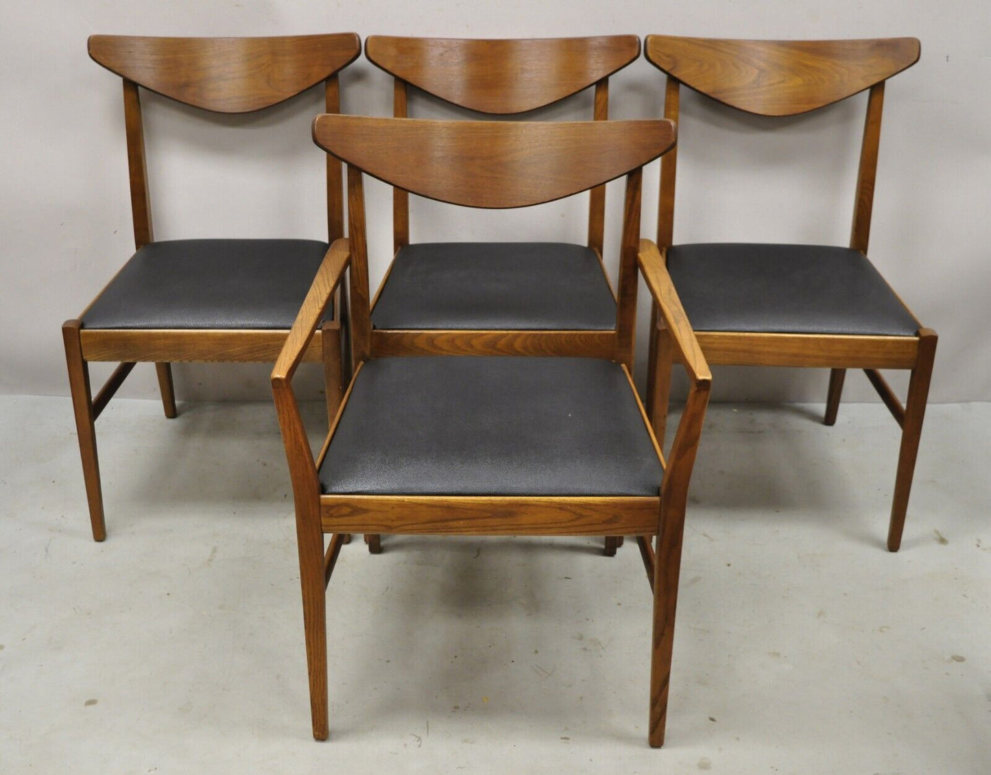 Stanley Mid Century Modern Cat Eye Vintage Walnut Dining Chairs - Set of 4