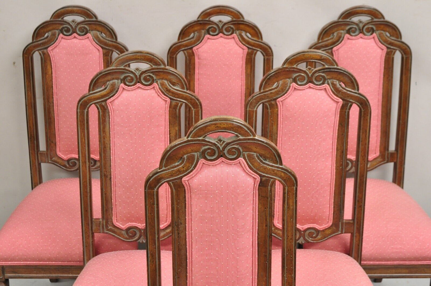 Vintage Italian Hollywood Regency Pretzel Back Walnut Dining Chairs - Set of 6