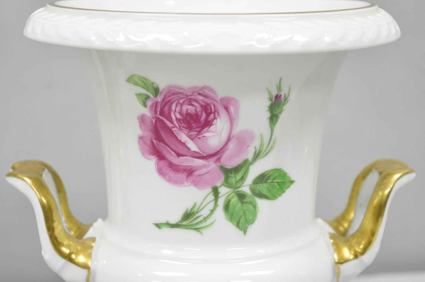 Alka Alboth & Kaiser Painted French Porcelain Pink Rose Trophy Cup Urn Vase Pair