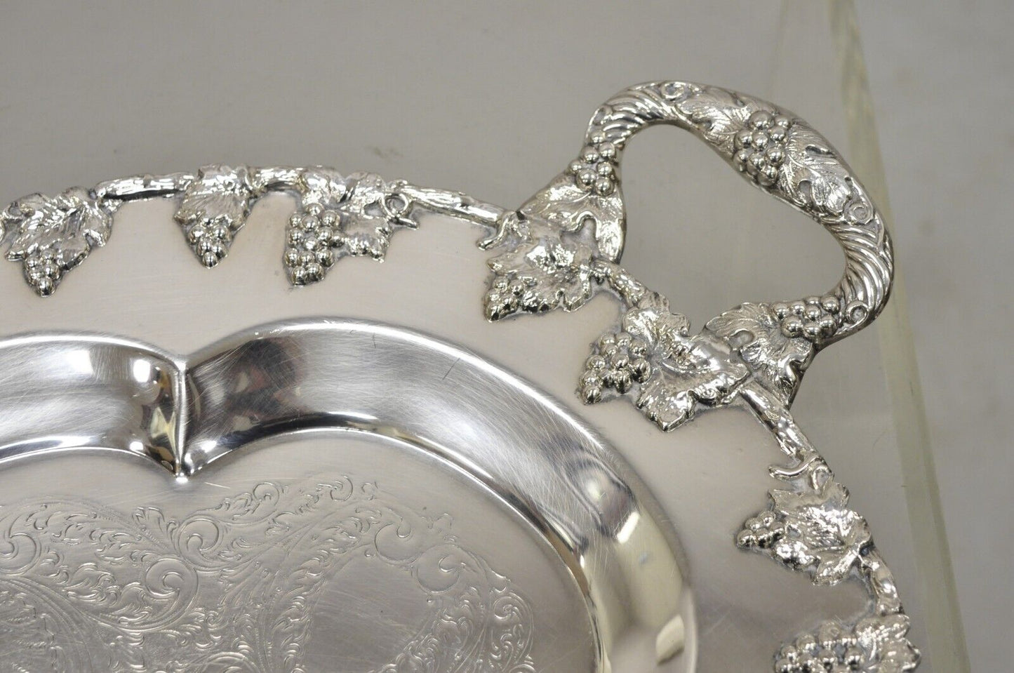Vtg Sheffield Reproduction Victorian Style Grape Cluster Twin Handle 27" Platter