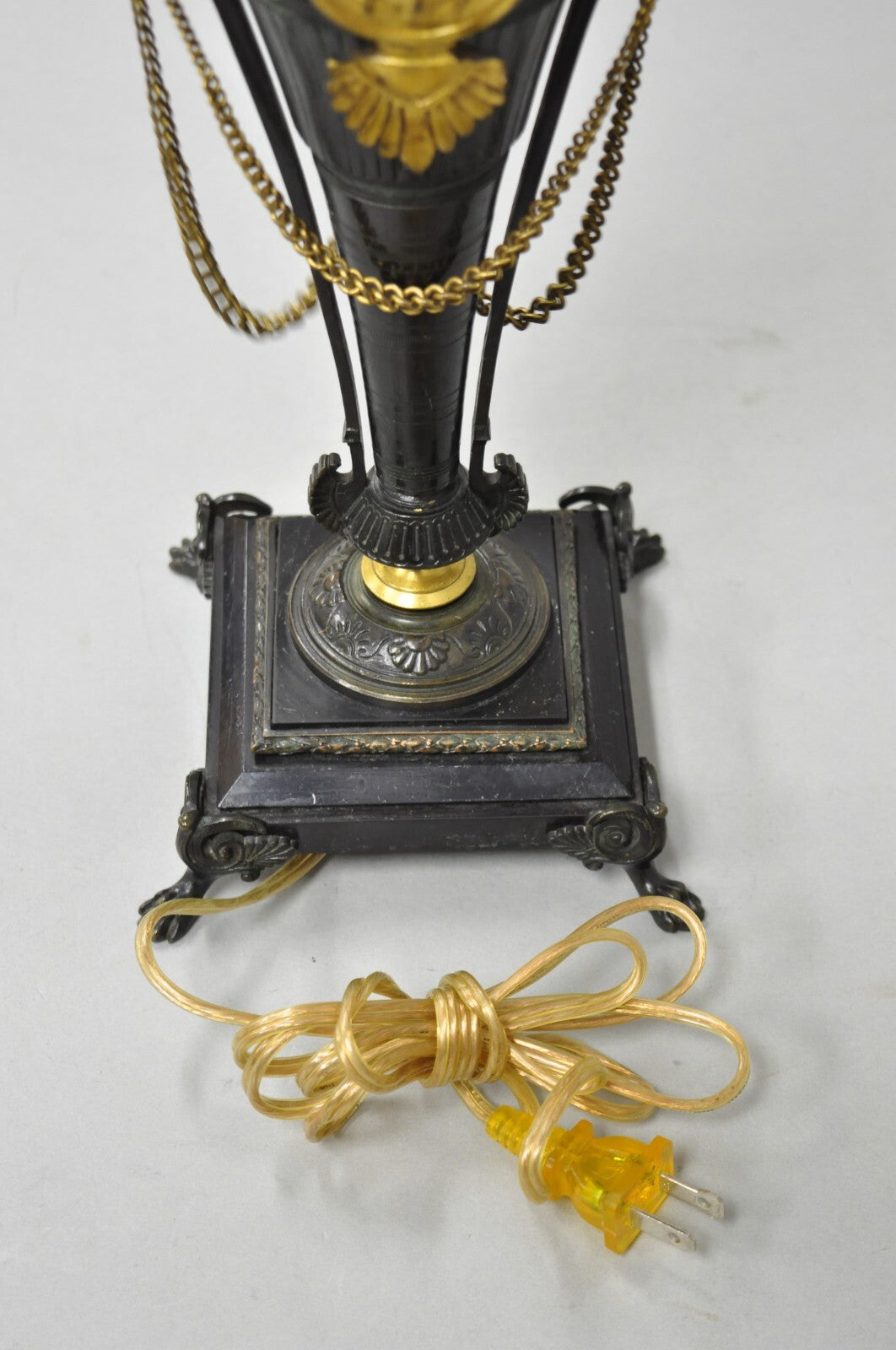 Antique French Empire Neoclassical Bronze & Marble Small Figural Table Lamp