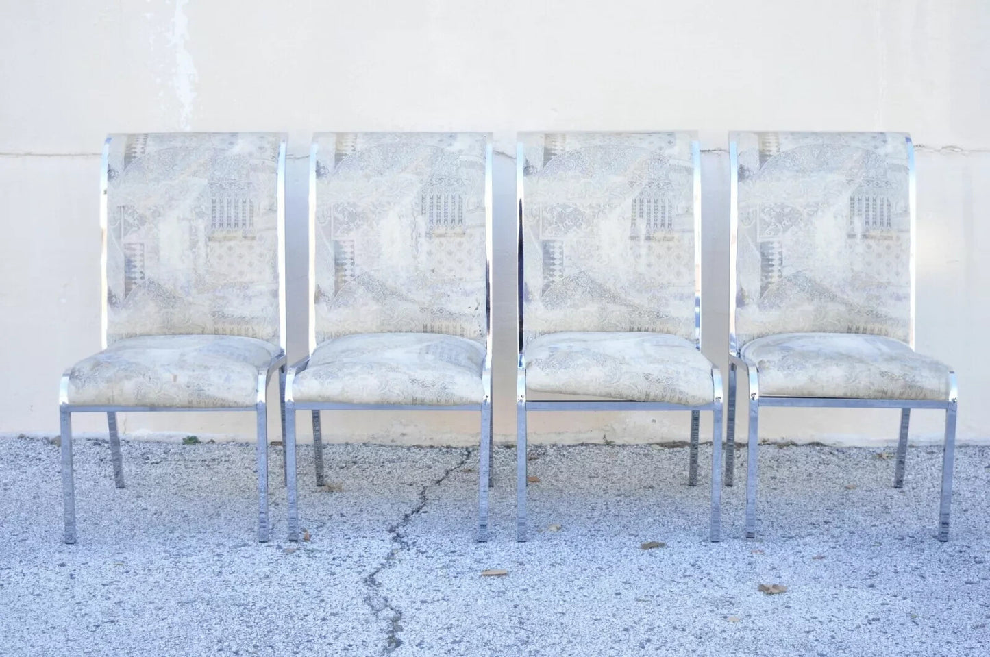 Vintage Mid Century Polished Chrome Frame Rolled Back Dining Chairs - Set of 4