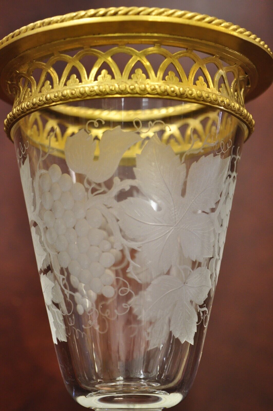 Antique French Louis XV Style Gold Gilt Bronze Crystal Glass Stem Goblet - Pair
