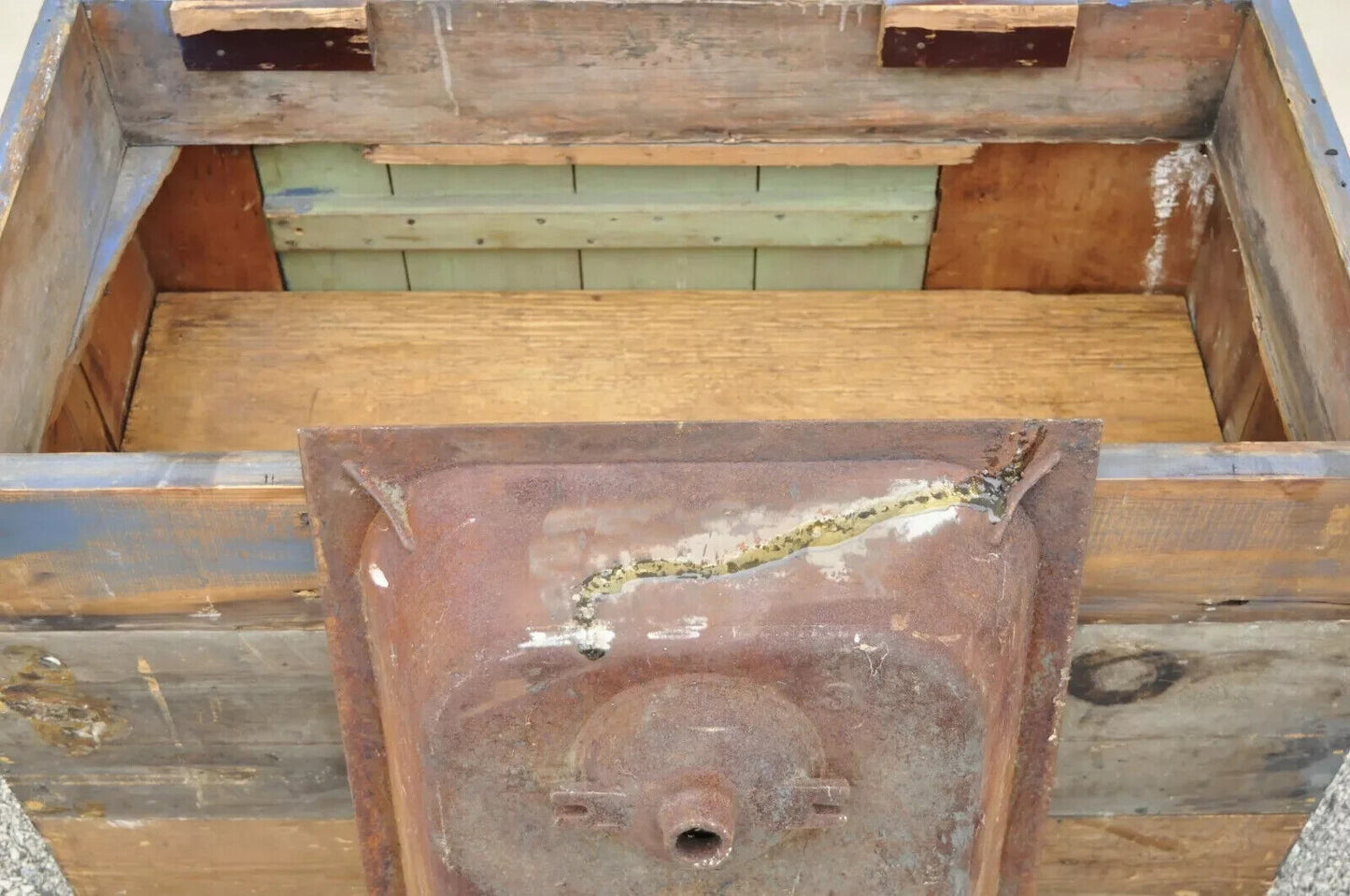 Antique Primitive Blue Distress Painted Cupboard Cabinet Vanity Cast Iron Sink