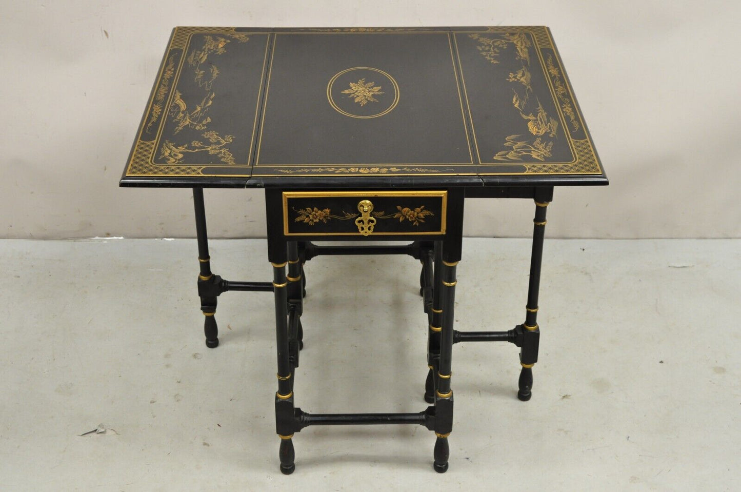 Drexel Et Cetera Asian Chinoiserie Black Lacquer Small Gateleg Side Table