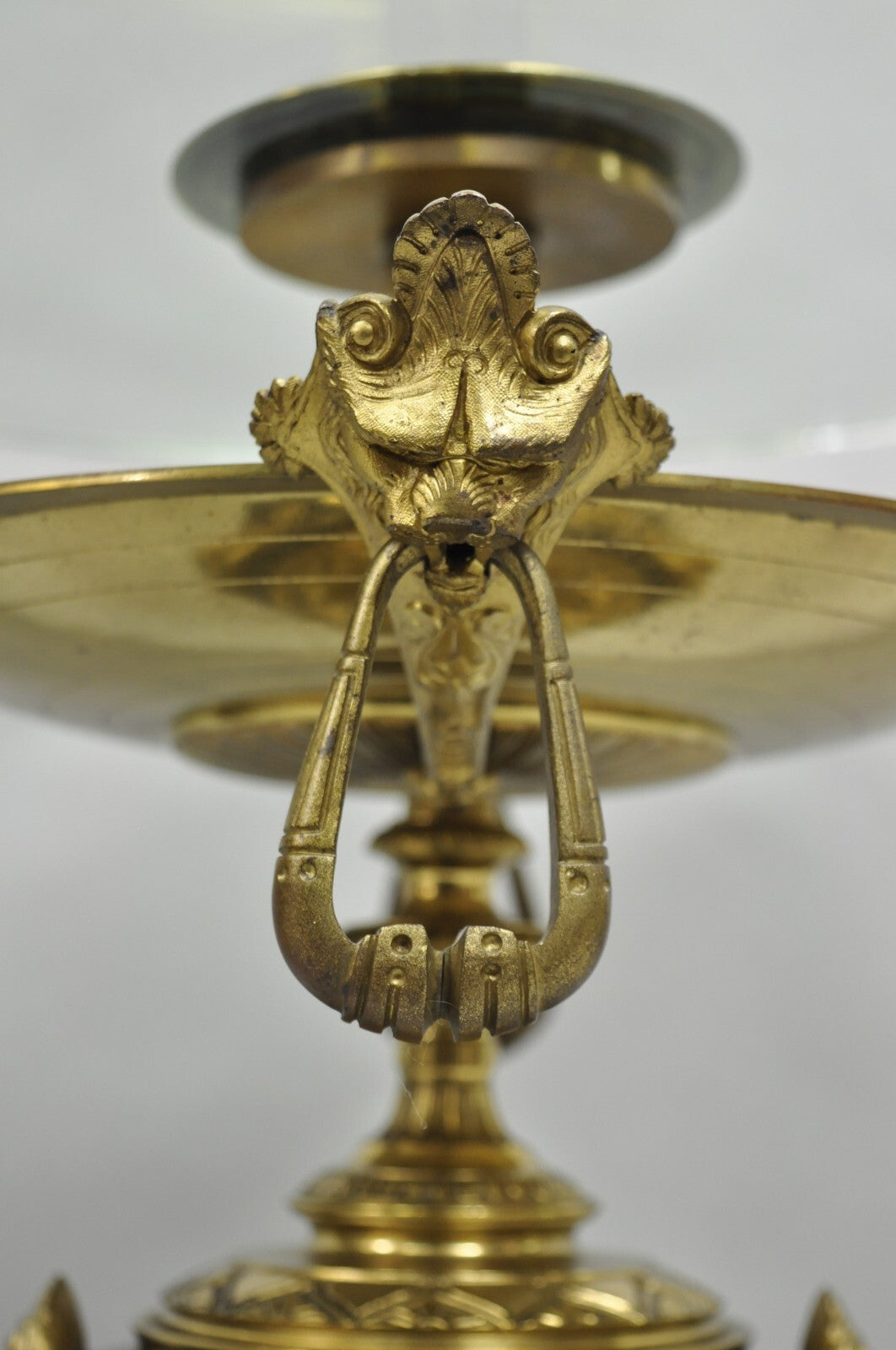 French Empire Figural Bronze and Marble Round Glass Tazza Low Side Tables - Pair