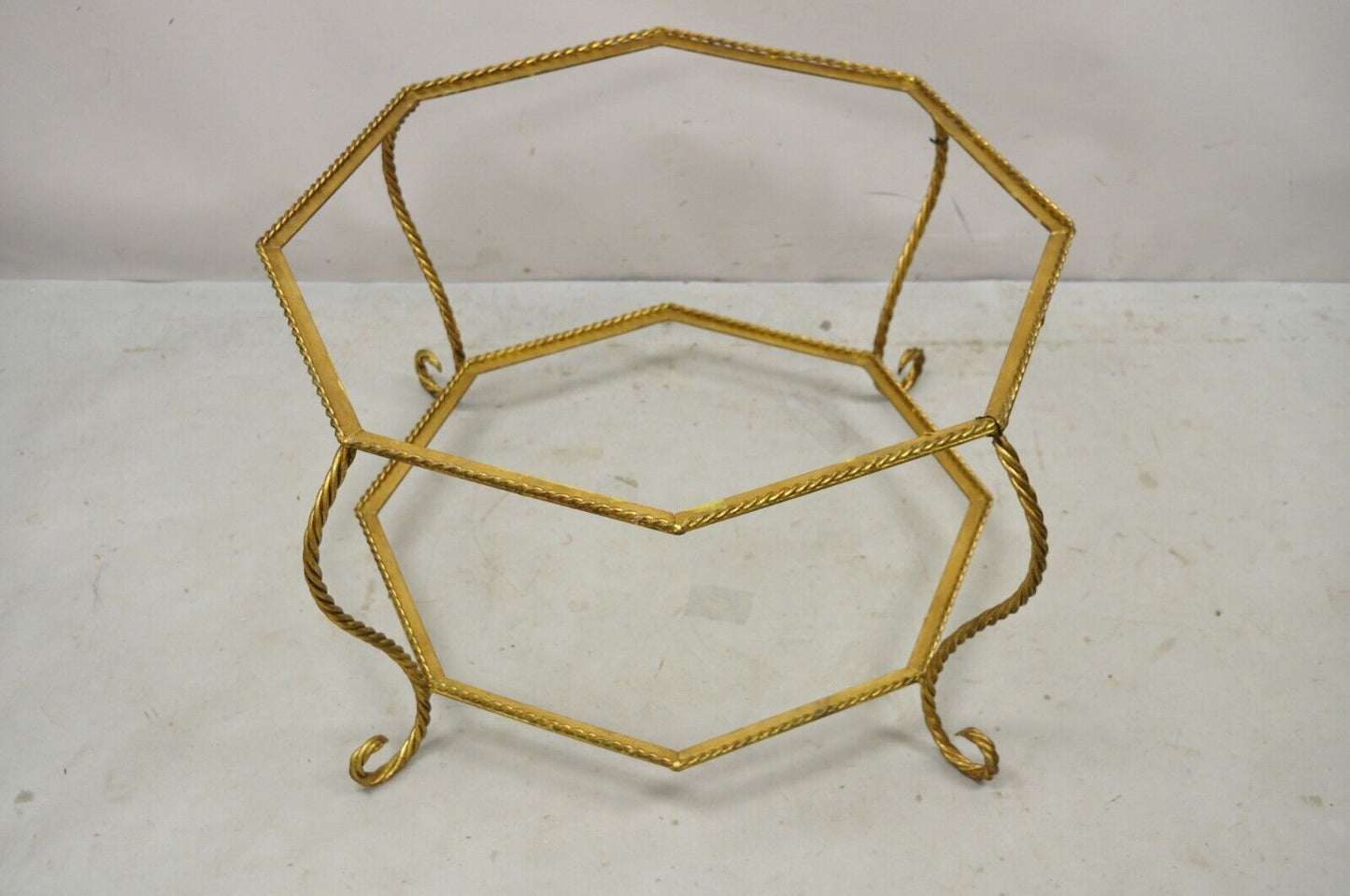 Vintage Italian Hollywood Regency Gold Gilt Iron Rope Metal Coffee Table Base