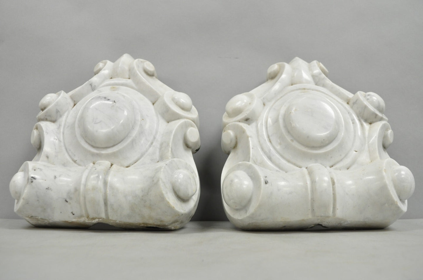 Antique Neoclassical Carved Marble Mantel Keystone Architectural Element - Pair