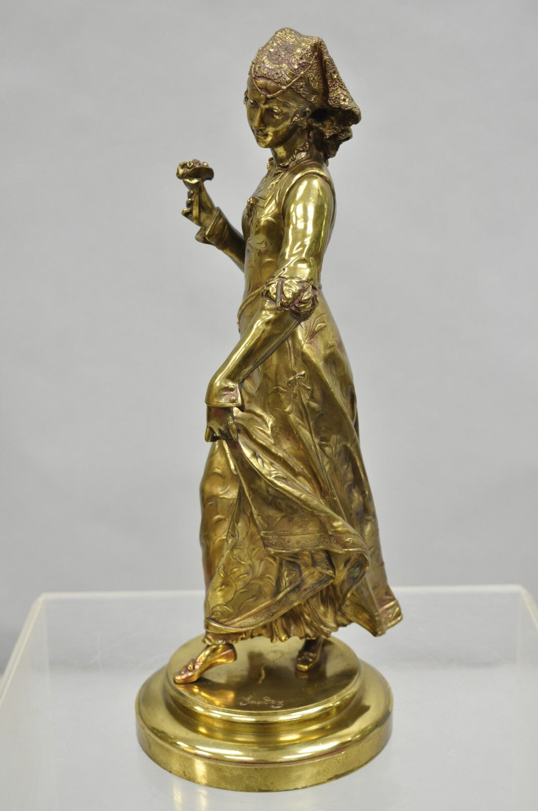 Antique French Victorian 18" Bronze Maiden Sculpture after Adrien Etienne Gaudez