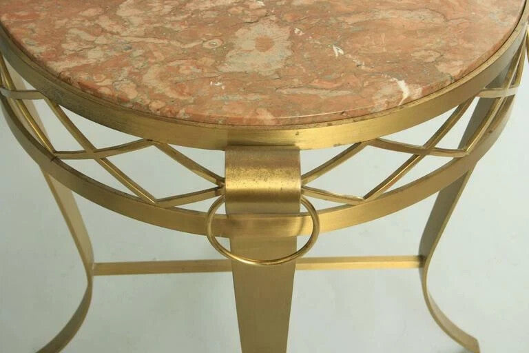 French Neoclassical Round Rouge Marble Top Bronze Gueridon Occasional Side Table