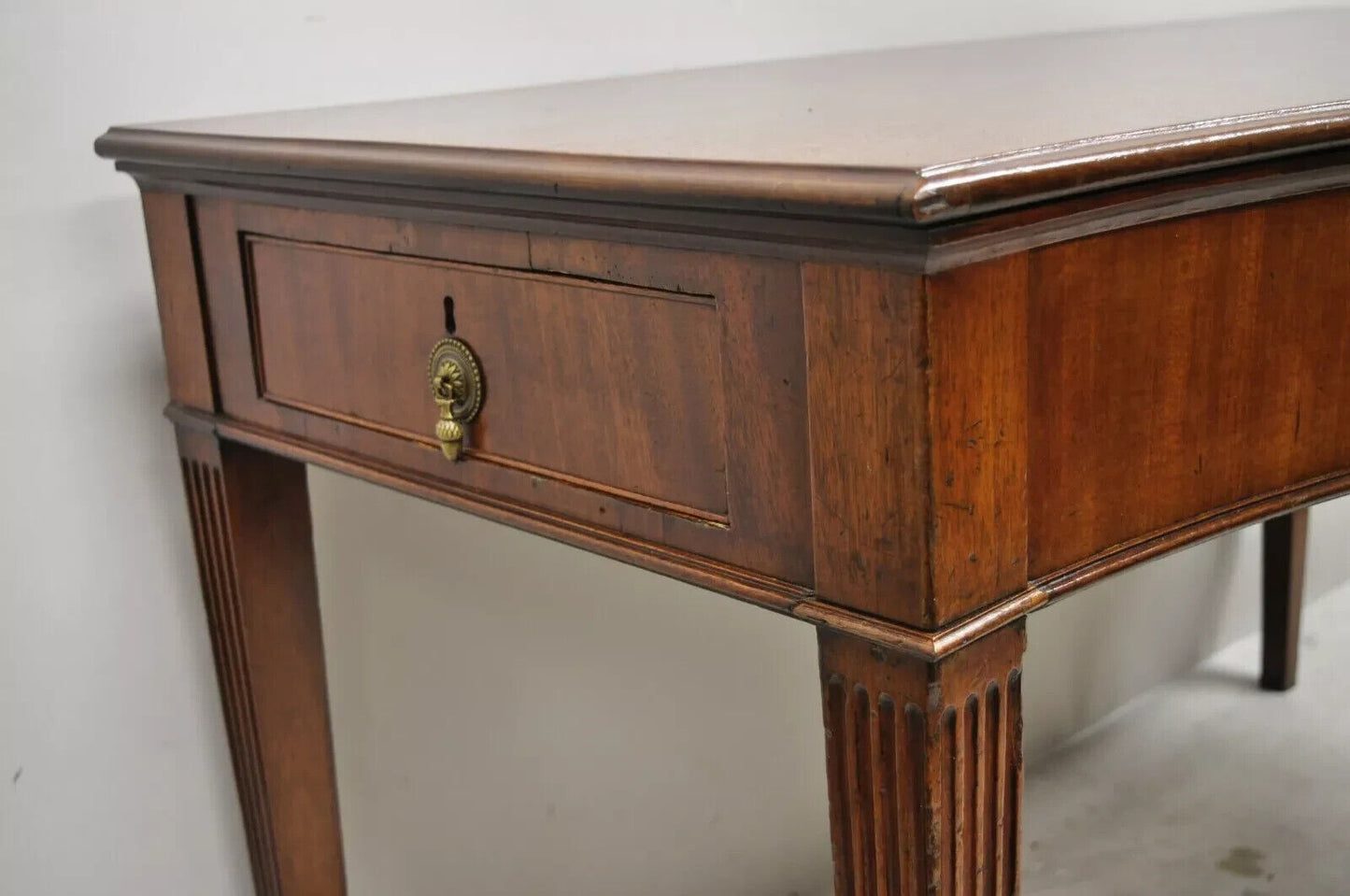 English Edwardian Mahogany 2 Drawer Demilune Sideboard Console Table Server
