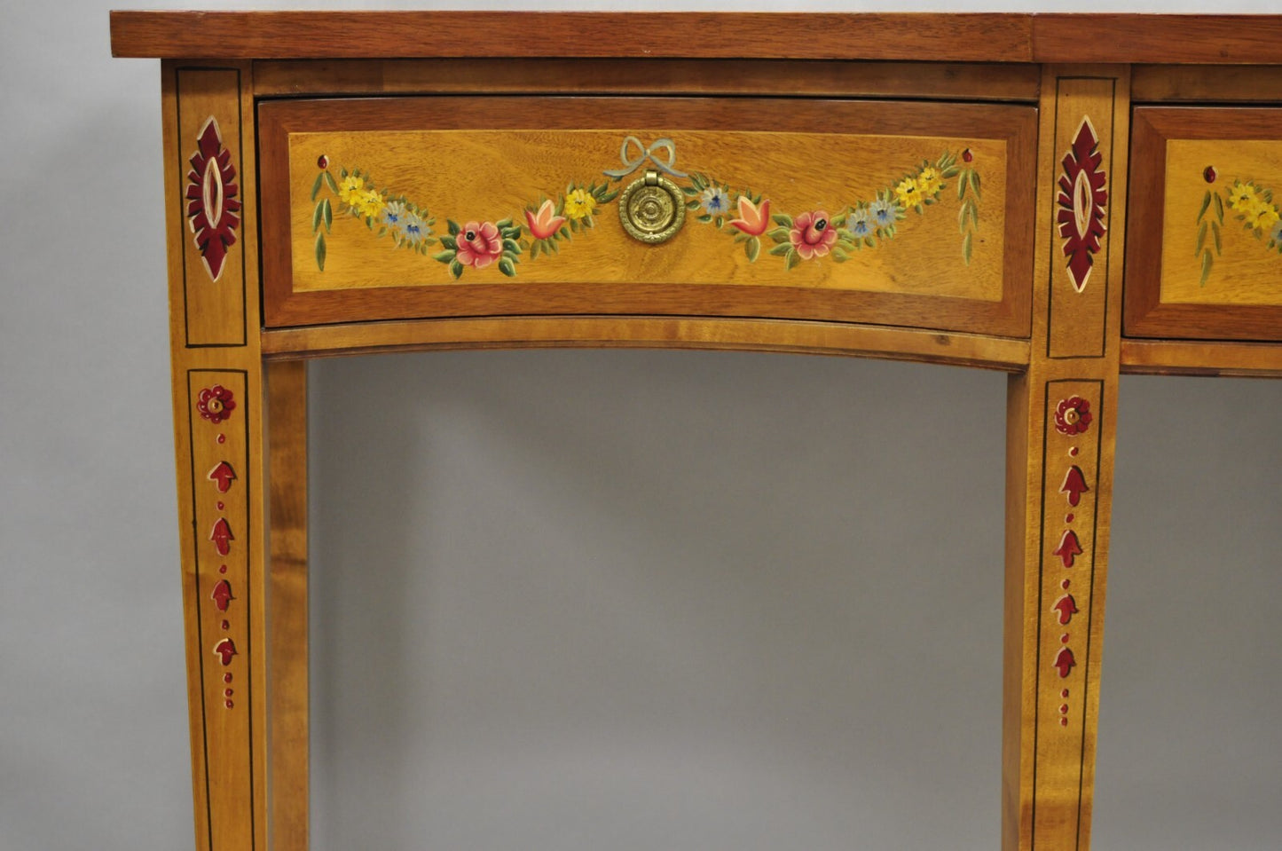 Wellington Hall English Adams Style Paint Decorated Satinwood Sideboard Buffet