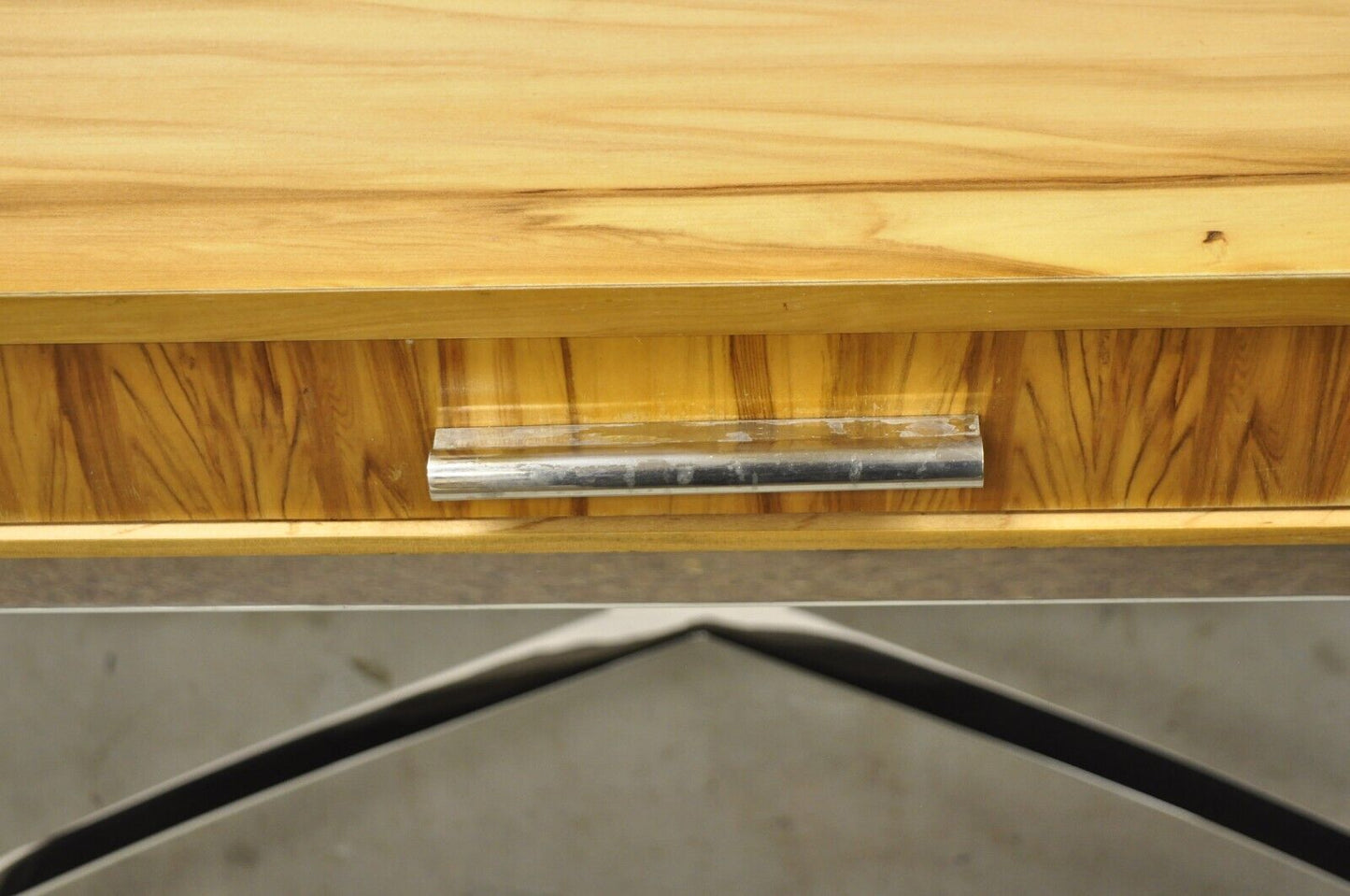 Century Furniture Modern Chrome and Zebra Wood Metal Base Desk Table 849-761