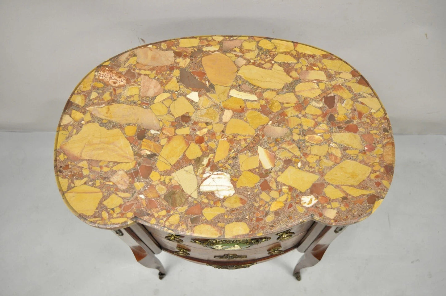 Antique French Louis XV Style Marble Top Bombe Commode Nightstand Side Table