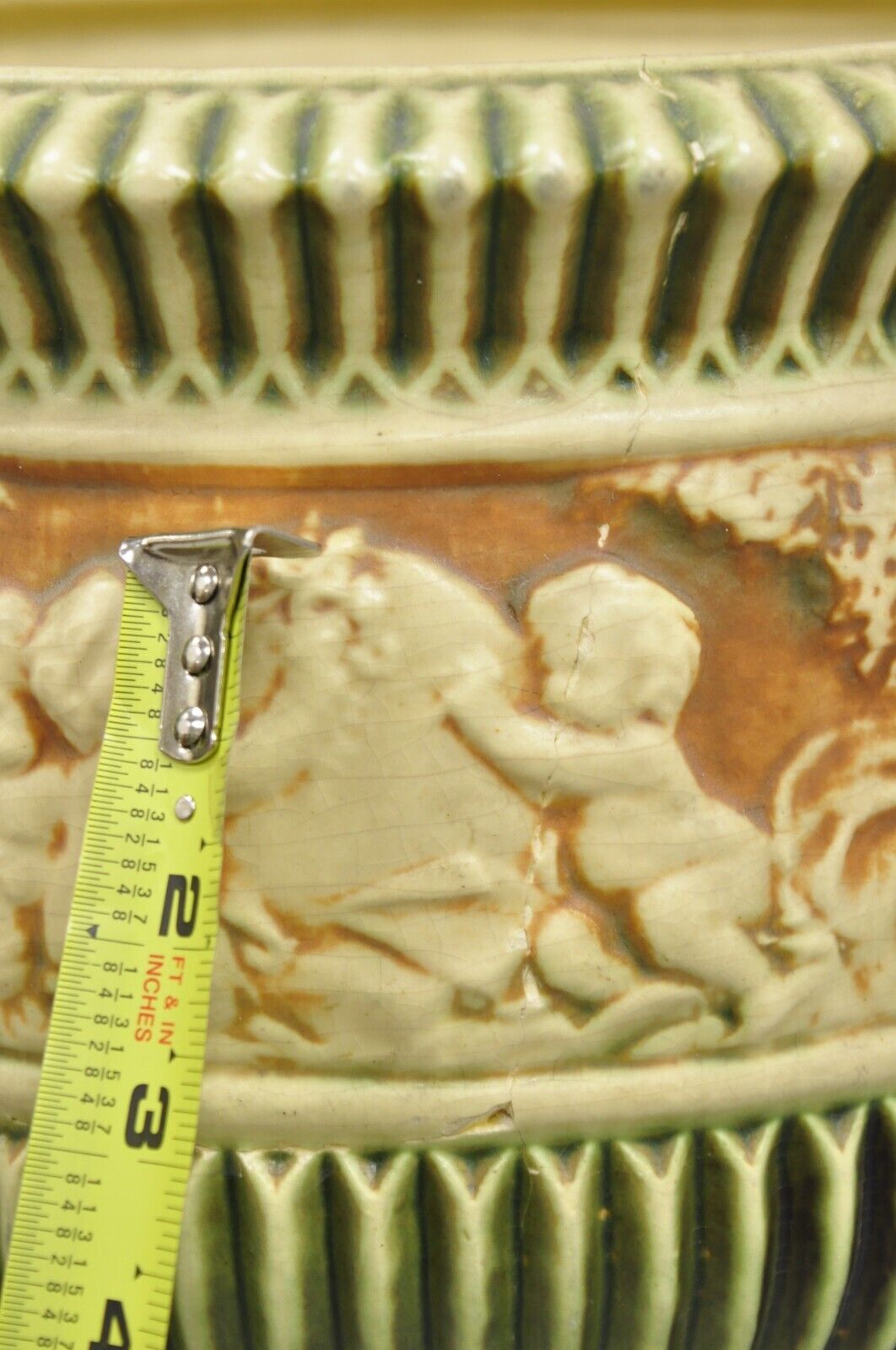 Antique Roseville Donatello Cherubs Art Pottery Jardiniere & Pedestal Flower Pot
