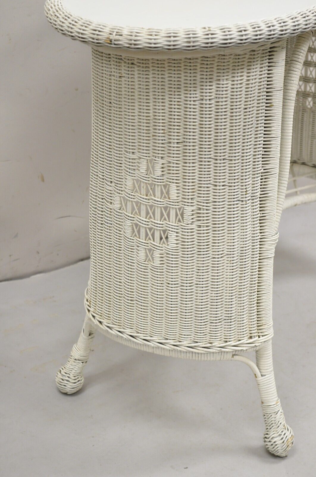 Antique Victorian White Wicker Rattan Console Hall Side Table