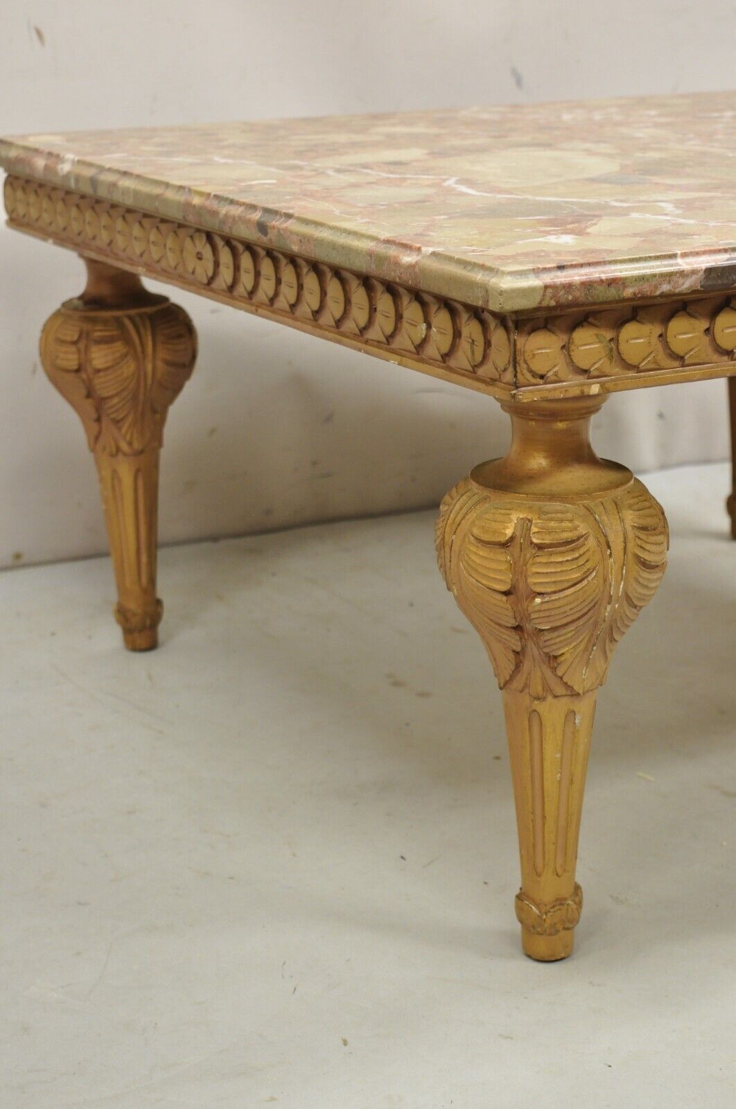 Vintage Italian Neoclassical Style Pink Rouge Marble Square Coffee Table