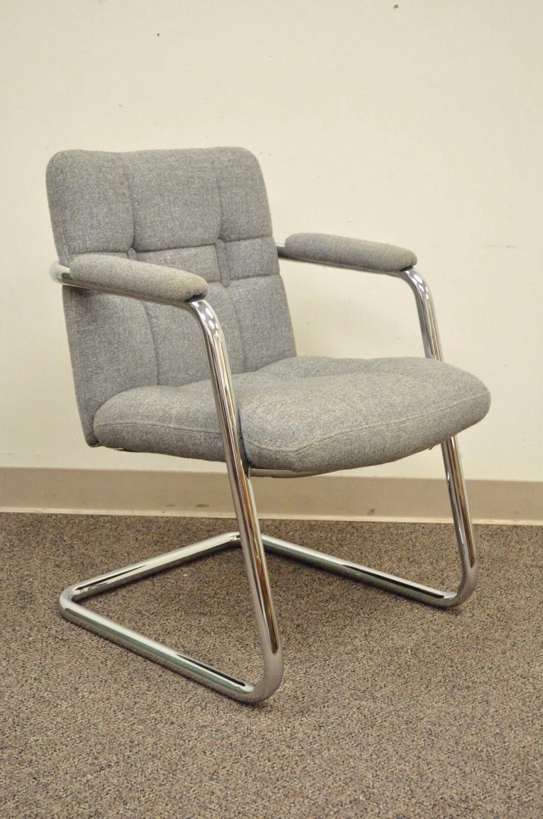Vintage Chromcraft Mid Century Modern Tubular Chrome Cantilever Lounge Arm Chair