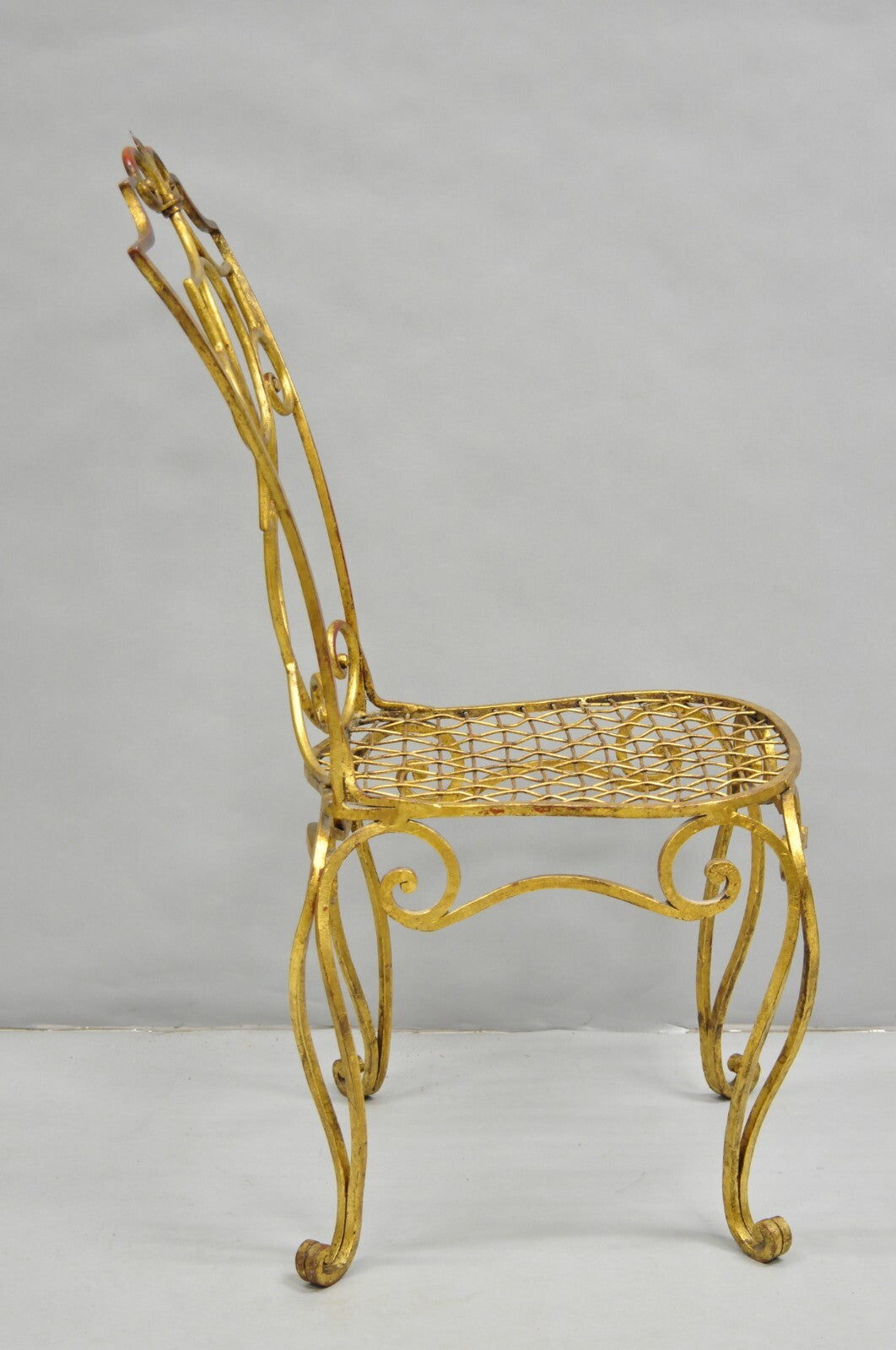 French Hollywood Regency Gold Gilt Iron Jean-Charles Moreux Style Side Chair