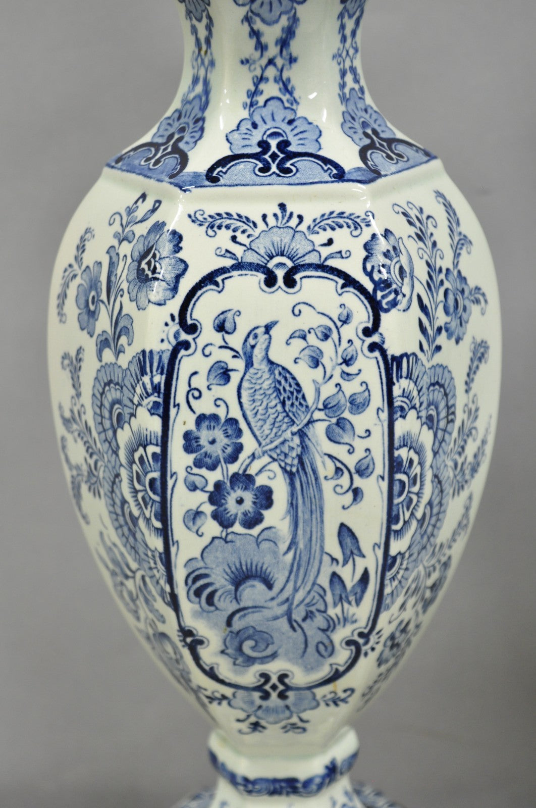 Vintage Chinoiserie Blue & White Porcelain Urn Bird Painted Table Lamps - a Pair