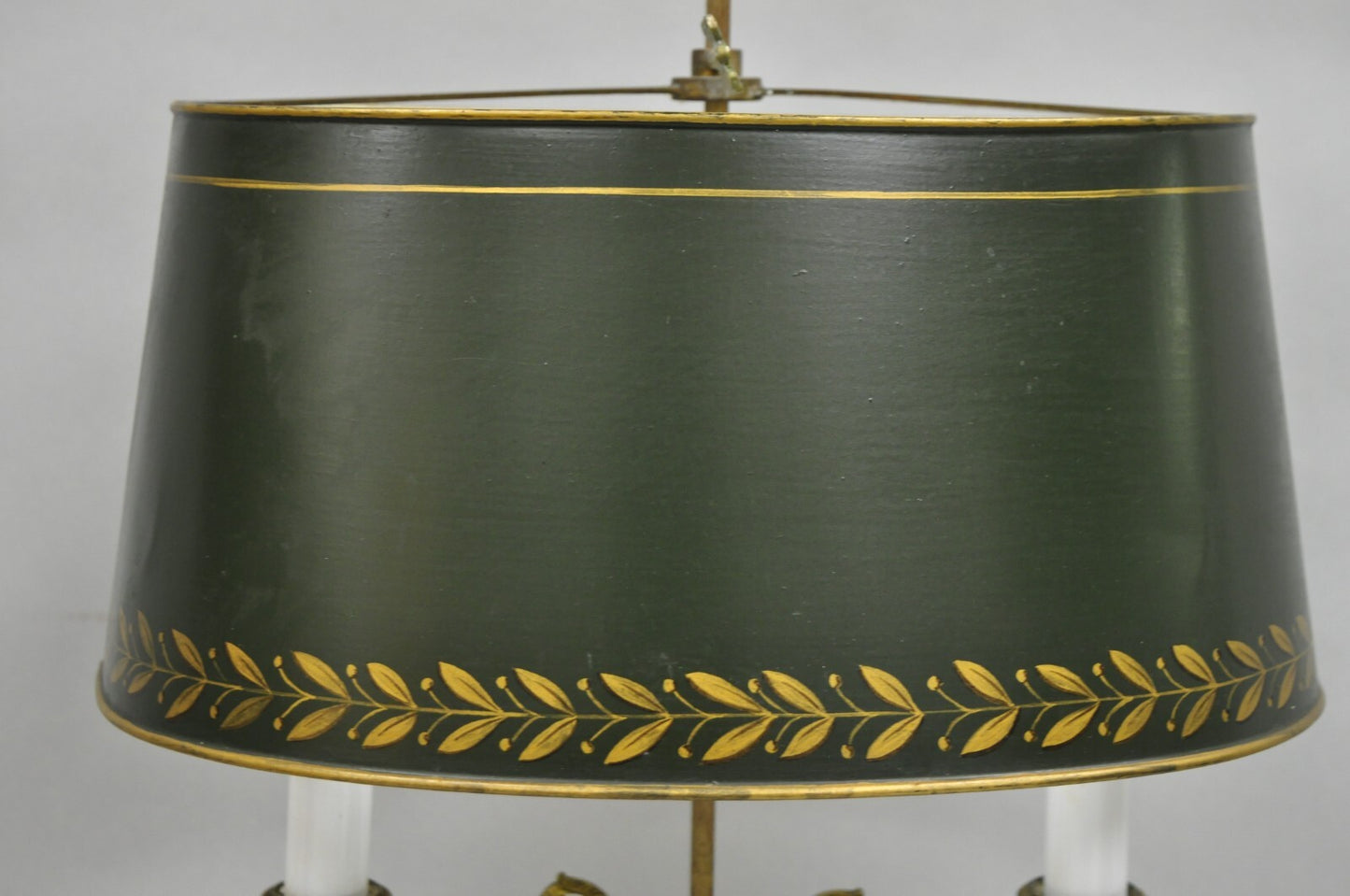 Antique French Empire Bronze Swans Green Tole Metal Shade Bouillotte Table Lamp