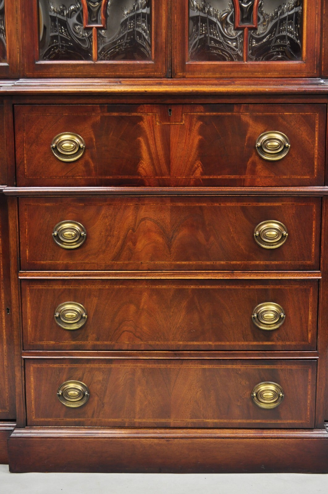 Antique Georgian Mahogany Bubble Glass Breakfront Cabinet Bookcase by Vanleigh