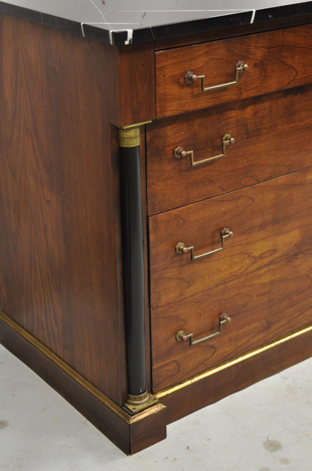 French Empire Neoclassical Style Marble Top Cherry Wood Commode Chest - a Pair