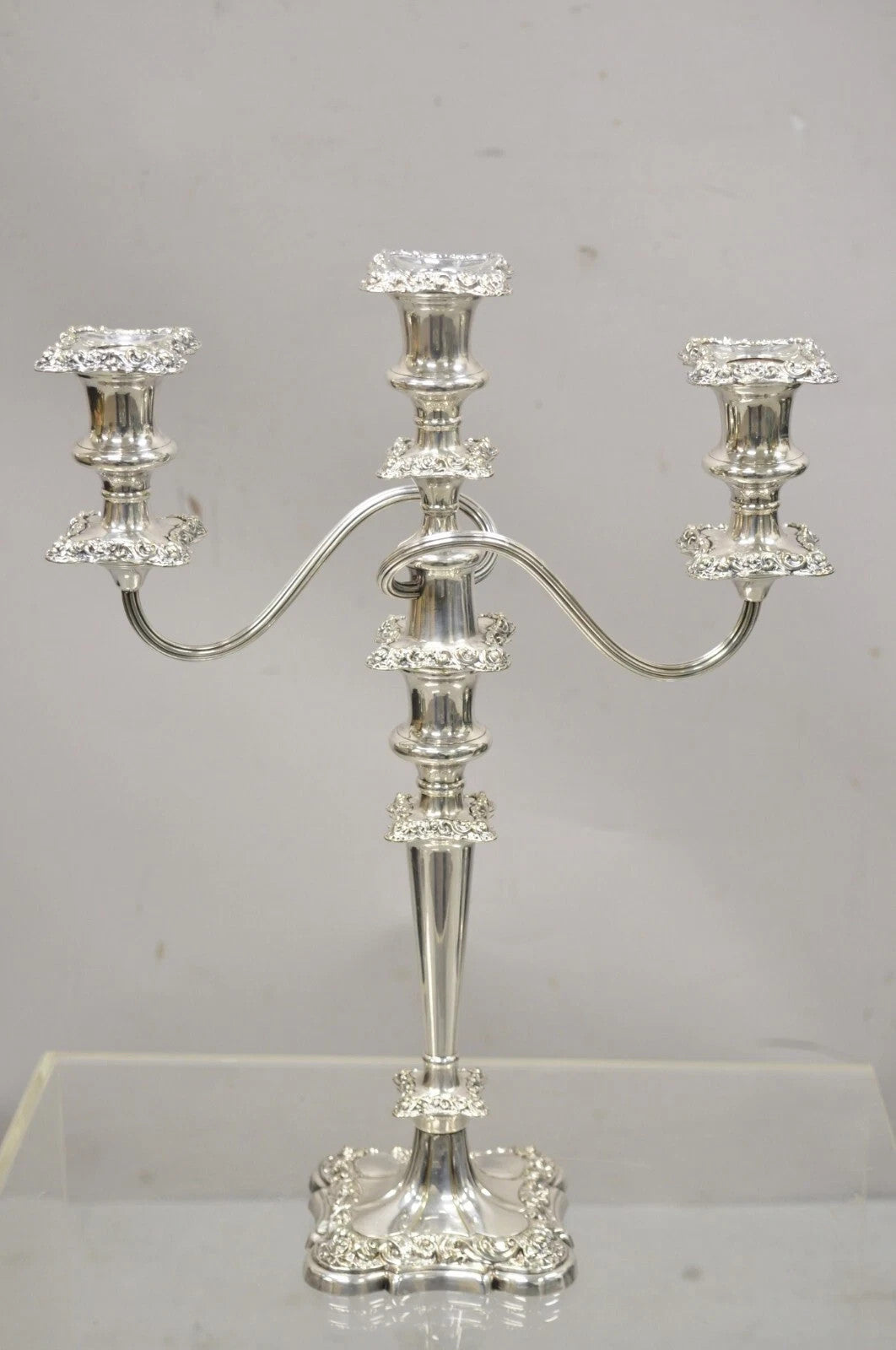 Antique Gorham Floral Repousse Twin Arm Silver Plated Candlestick Candelabra