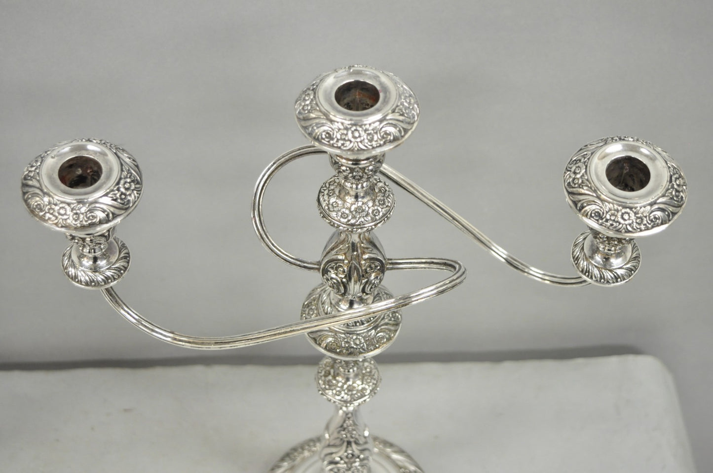 Heritage 1847 Rogers Bros 9416 Silver Plated 3 Arm Ornate Candelabra - a Pair