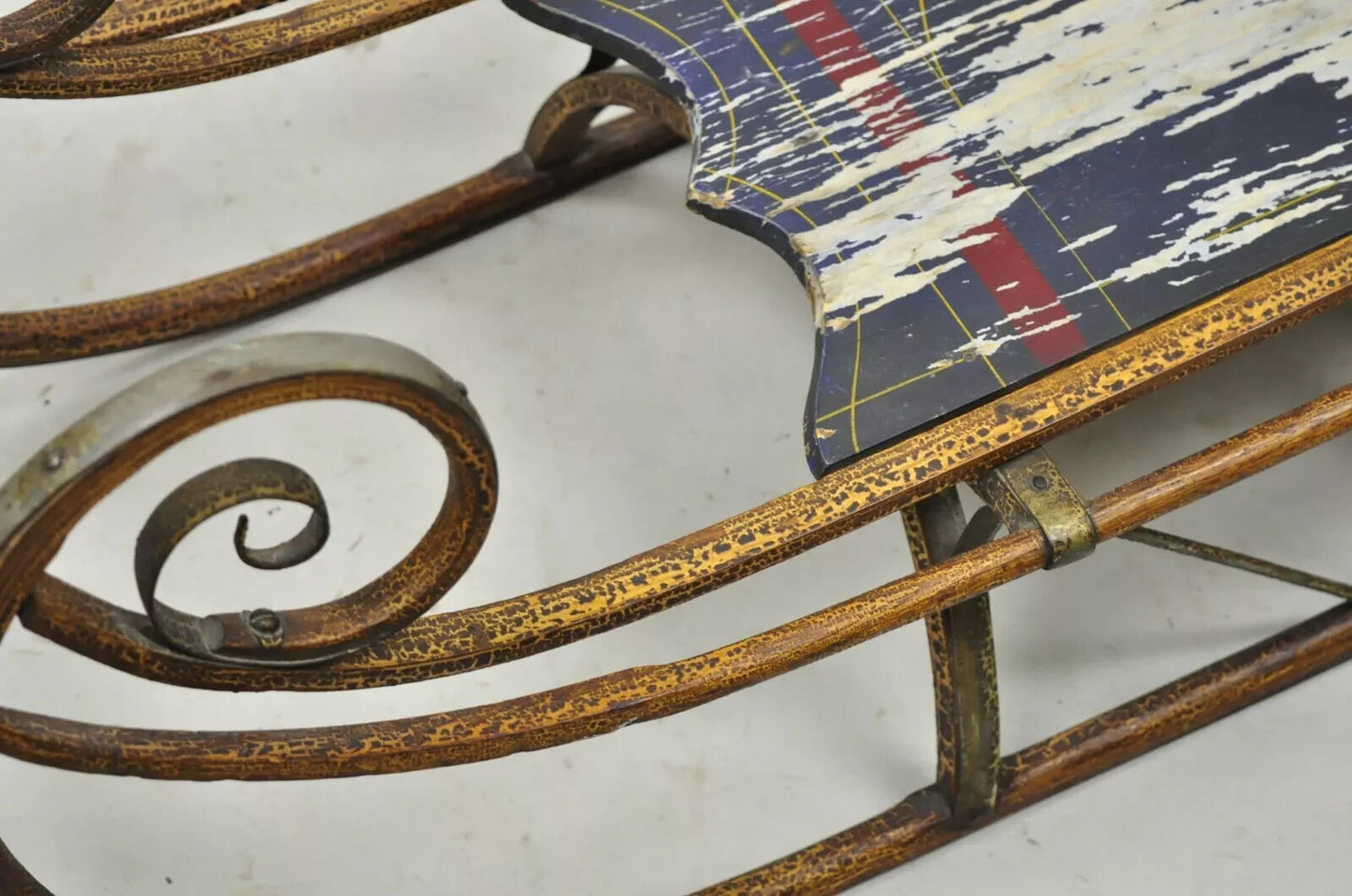 Antique Bentwood Blue Painted Small Child Snow Sled Wall Display Art