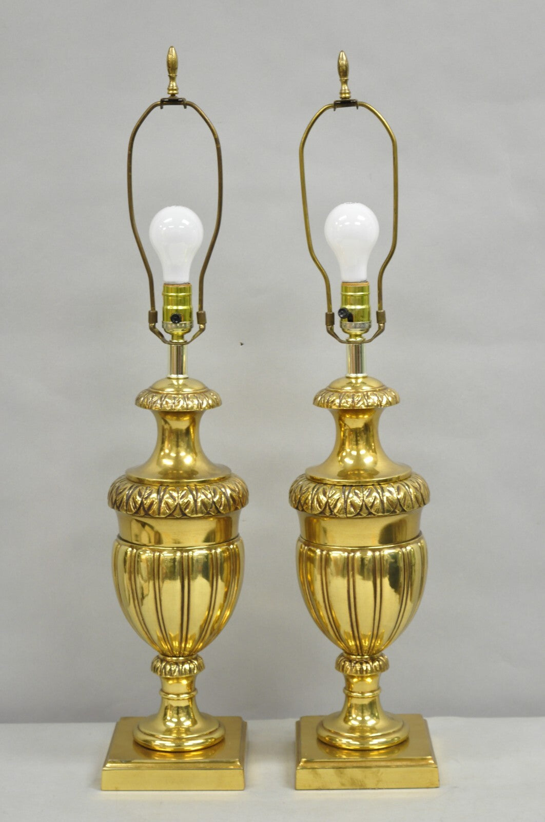 Vintage French Empire Style Gold Brass Metal Urn Form Table Lamps - a Pair