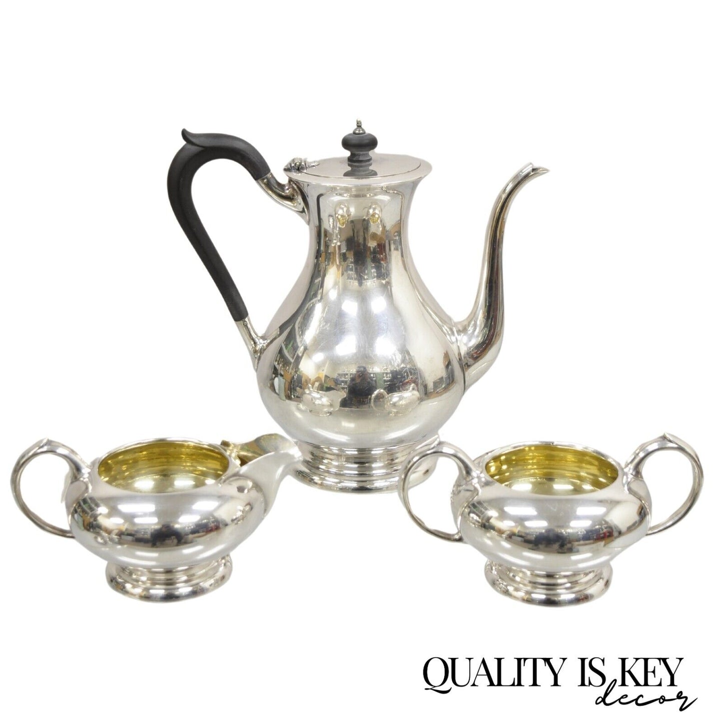 Antique Birks Regency Plate Silver Plated Tea Pot Set - 3 Pc Set